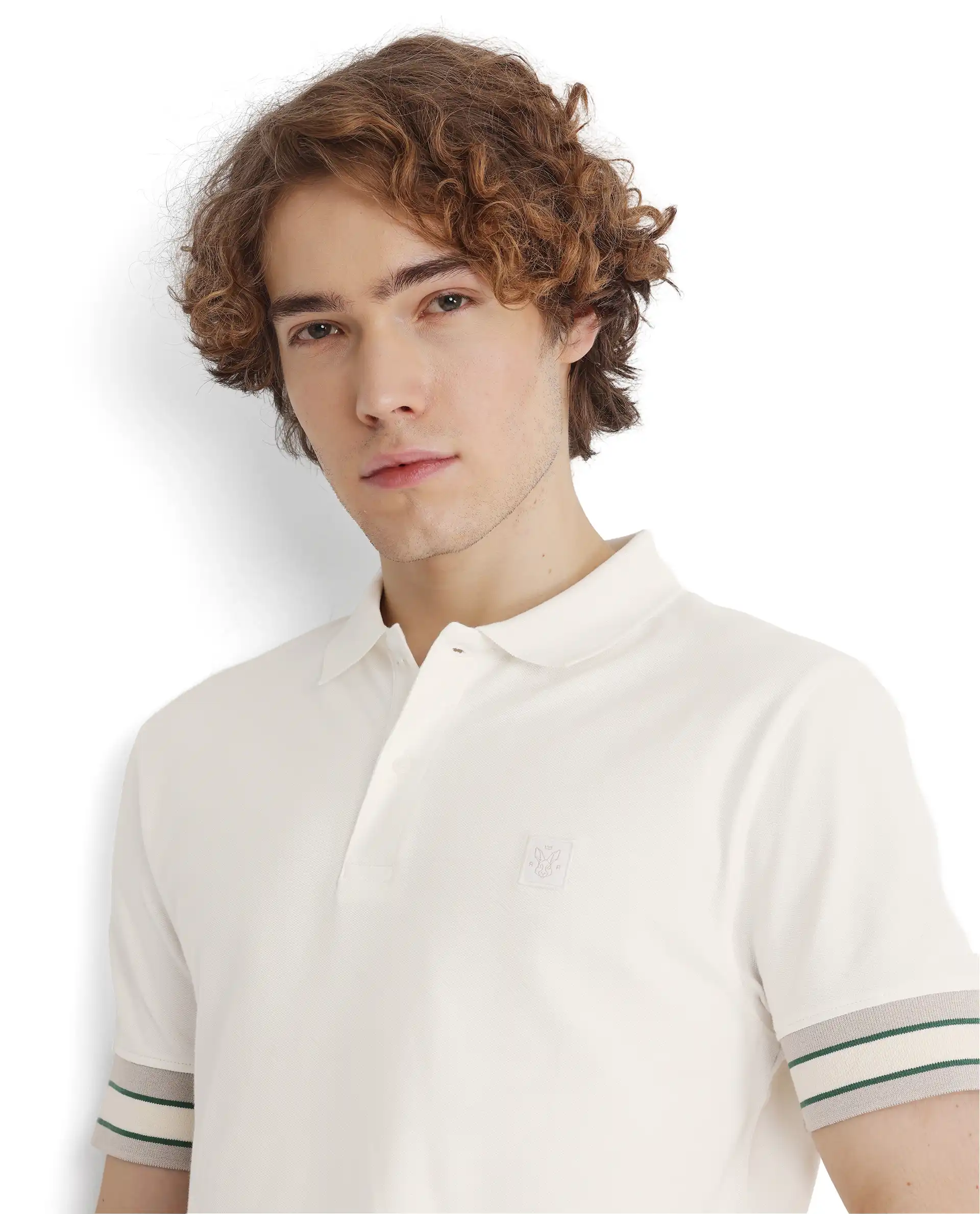 Rare Rabbit Men's Tao Off White Cotton Plain Regular Fit Half Sleeve Polo