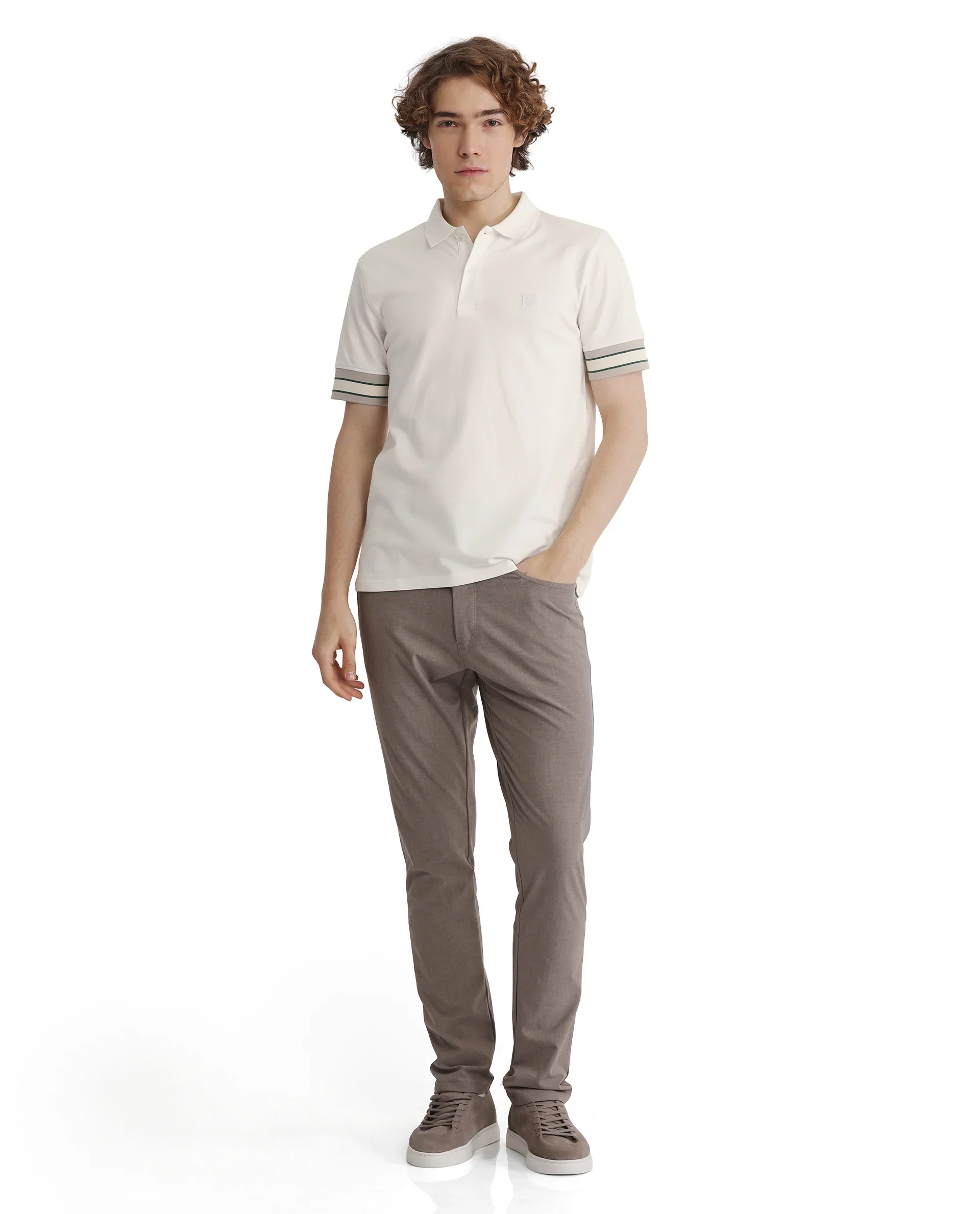 Rare Rabbit Men's Tao Off White Cotton Plain Regular Fit Half Sleeve Polo - Image 2