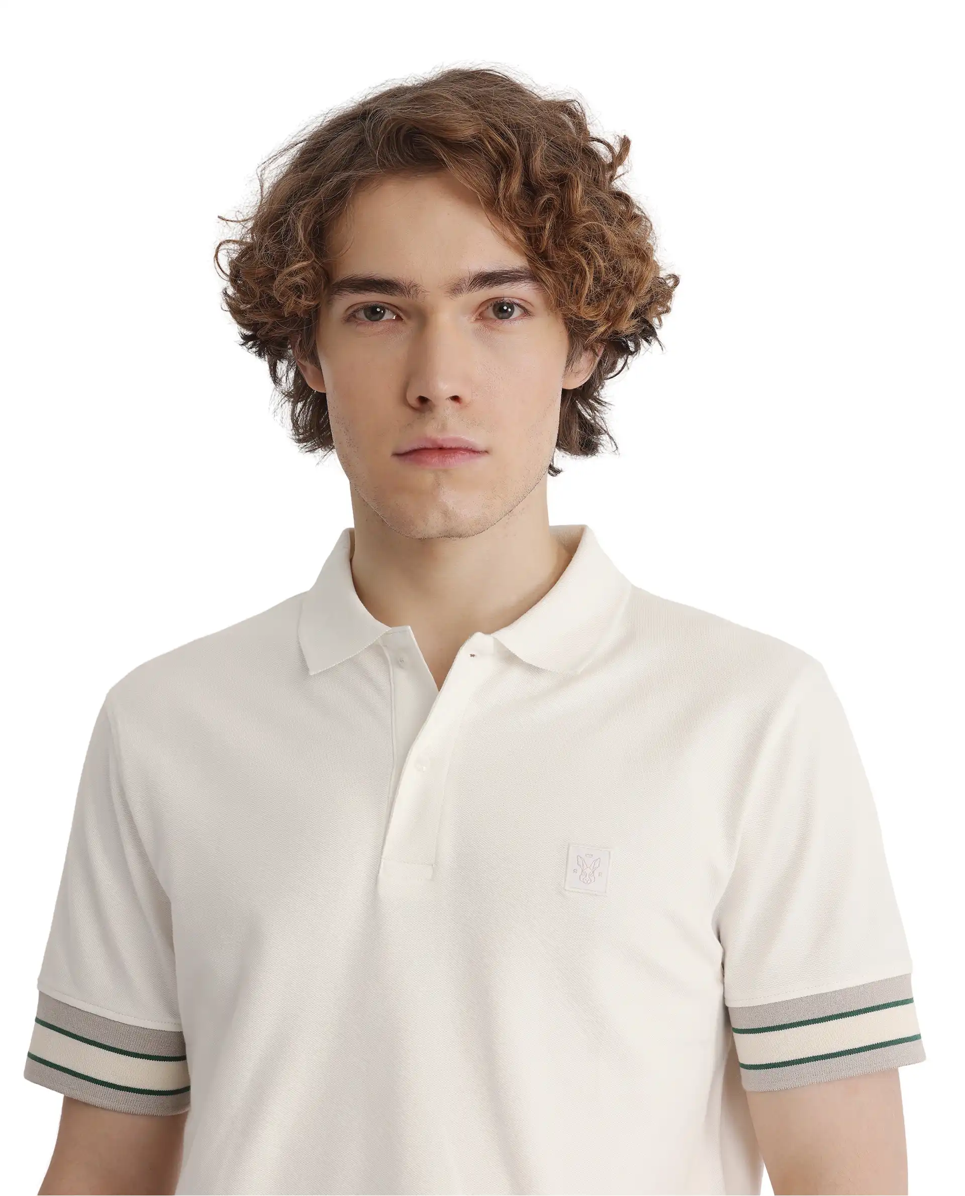 Rare Rabbit Men's Tao Off White Cotton Plain Regular Fit Half Sleeve Polo - Image 3