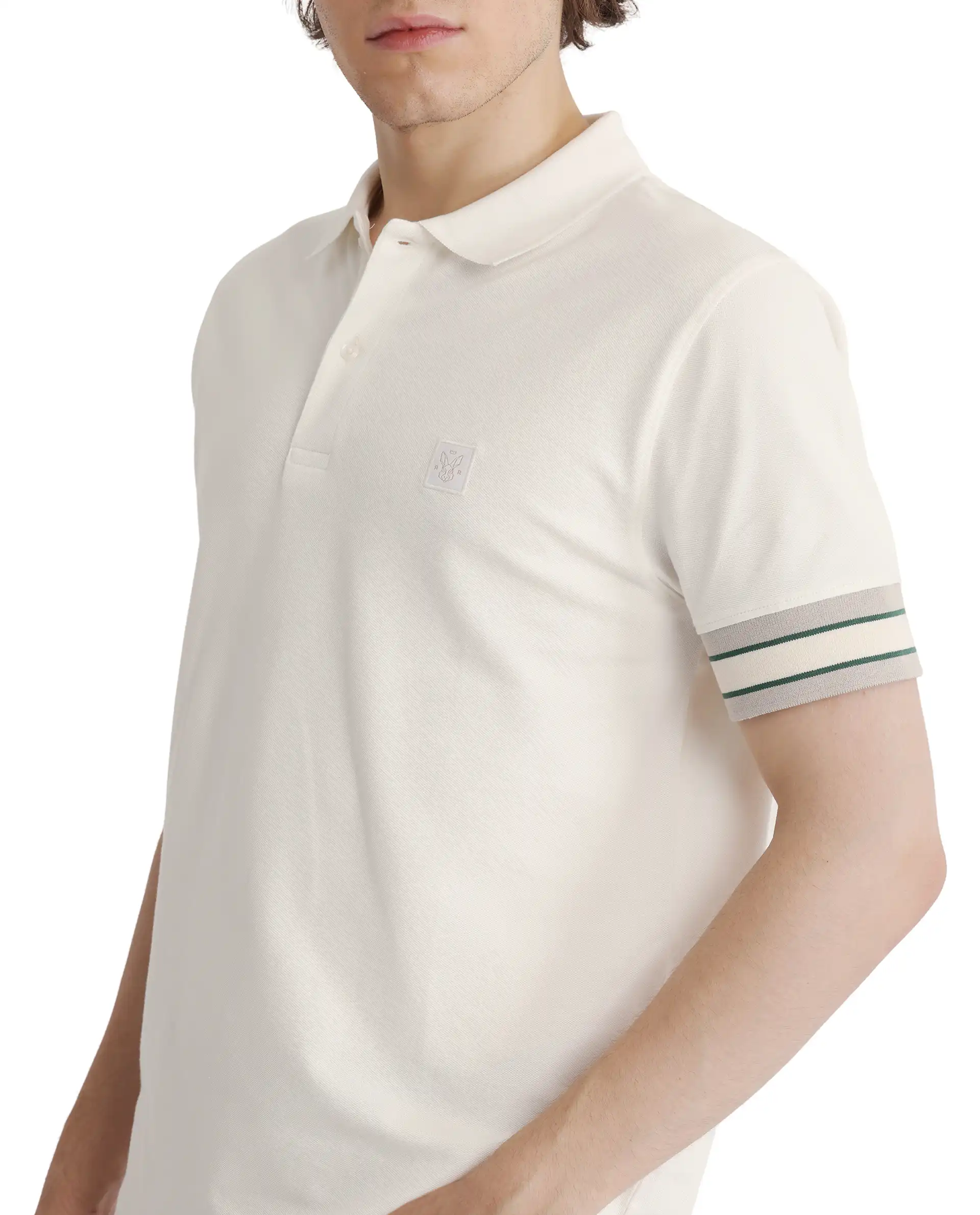 Rare Rabbit Men's Tao Off White Cotton Plain Regular Fit Half Sleeve Polo - Image 4