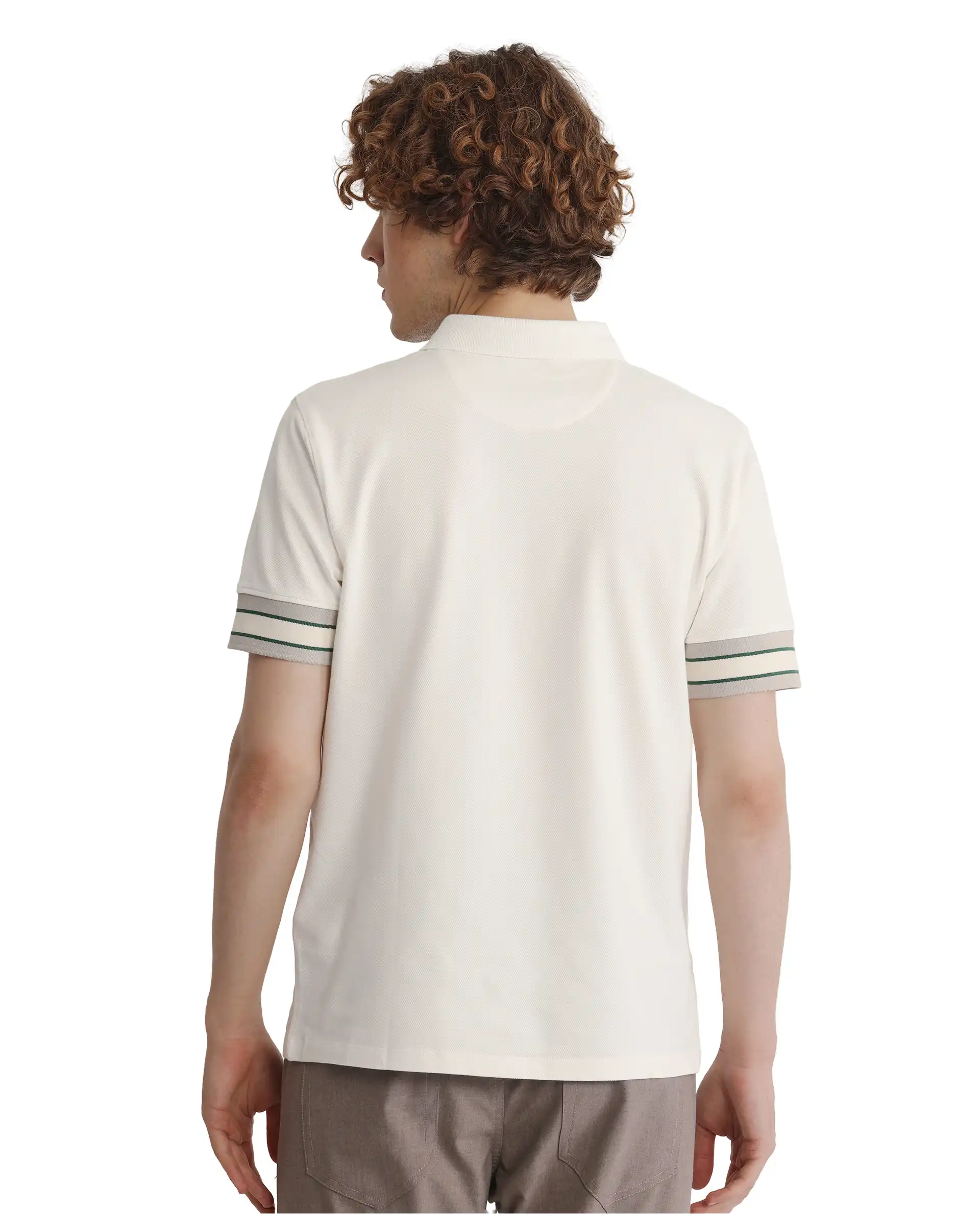 Rare Rabbit Men's Tao Off White Cotton Plain Regular Fit Half Sleeve Polo - Image 5