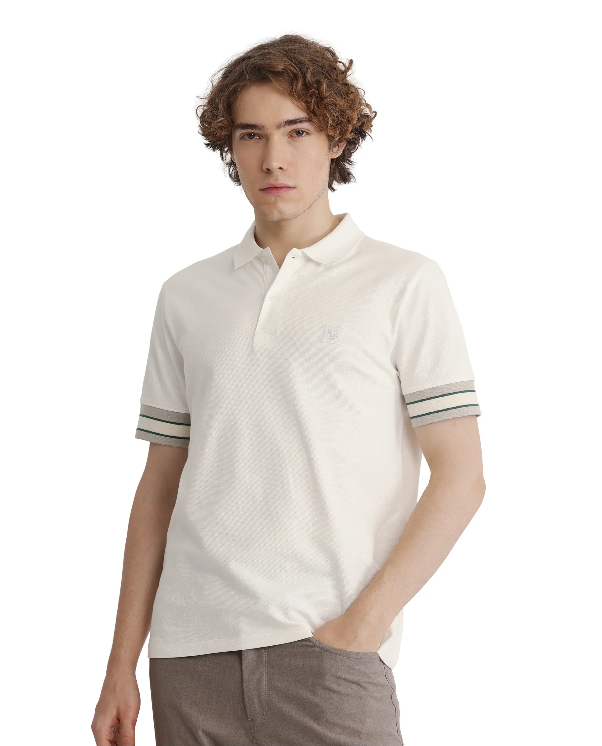Rare Rabbit Men's Tao Off White Cotton Plain Regular Fit Half Sleeve Polo - Image 6