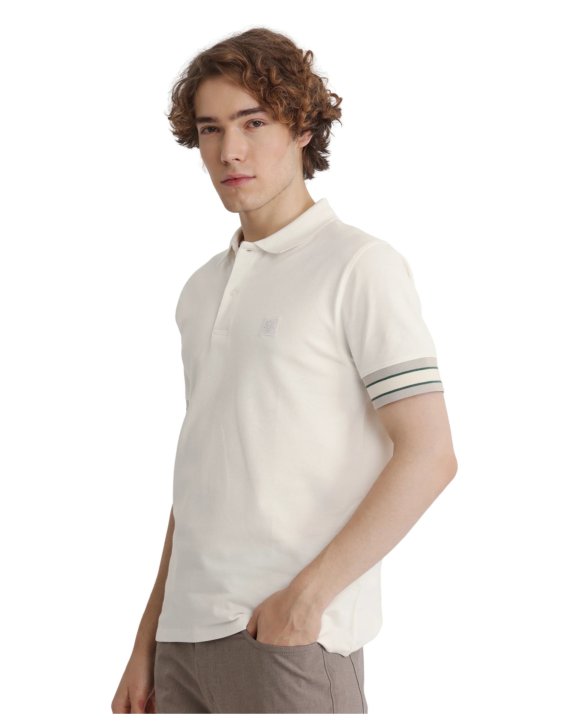 Rare Rabbit Men's Tao Off White Cotton Plain Regular Fit Half Sleeve Polo - Image 7