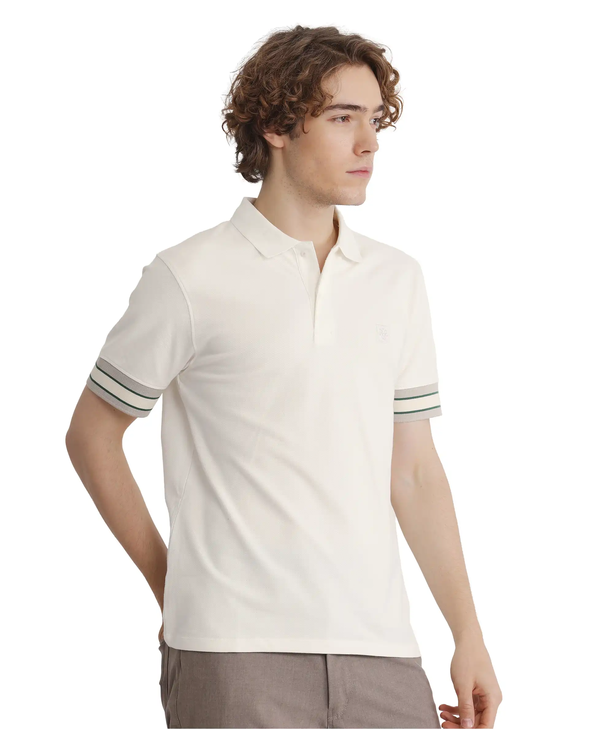 Rare Rabbit Men's Tao Off White Cotton Plain Regular Fit Half Sleeve Polo - Image 8