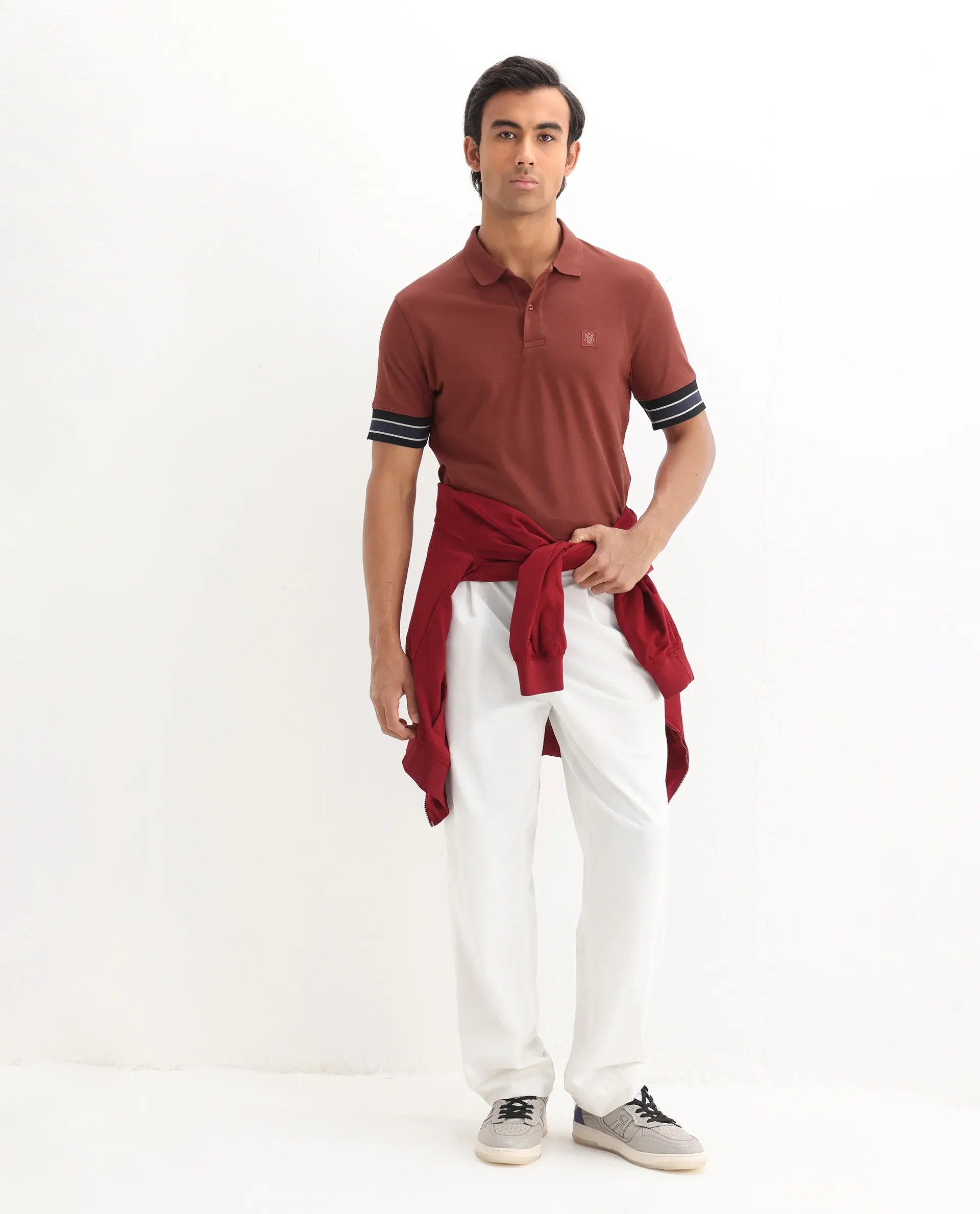 Rare Rabbit Men's Tao Red Cotton Plain Regular Fit Half Sleeve Polo - Image 2