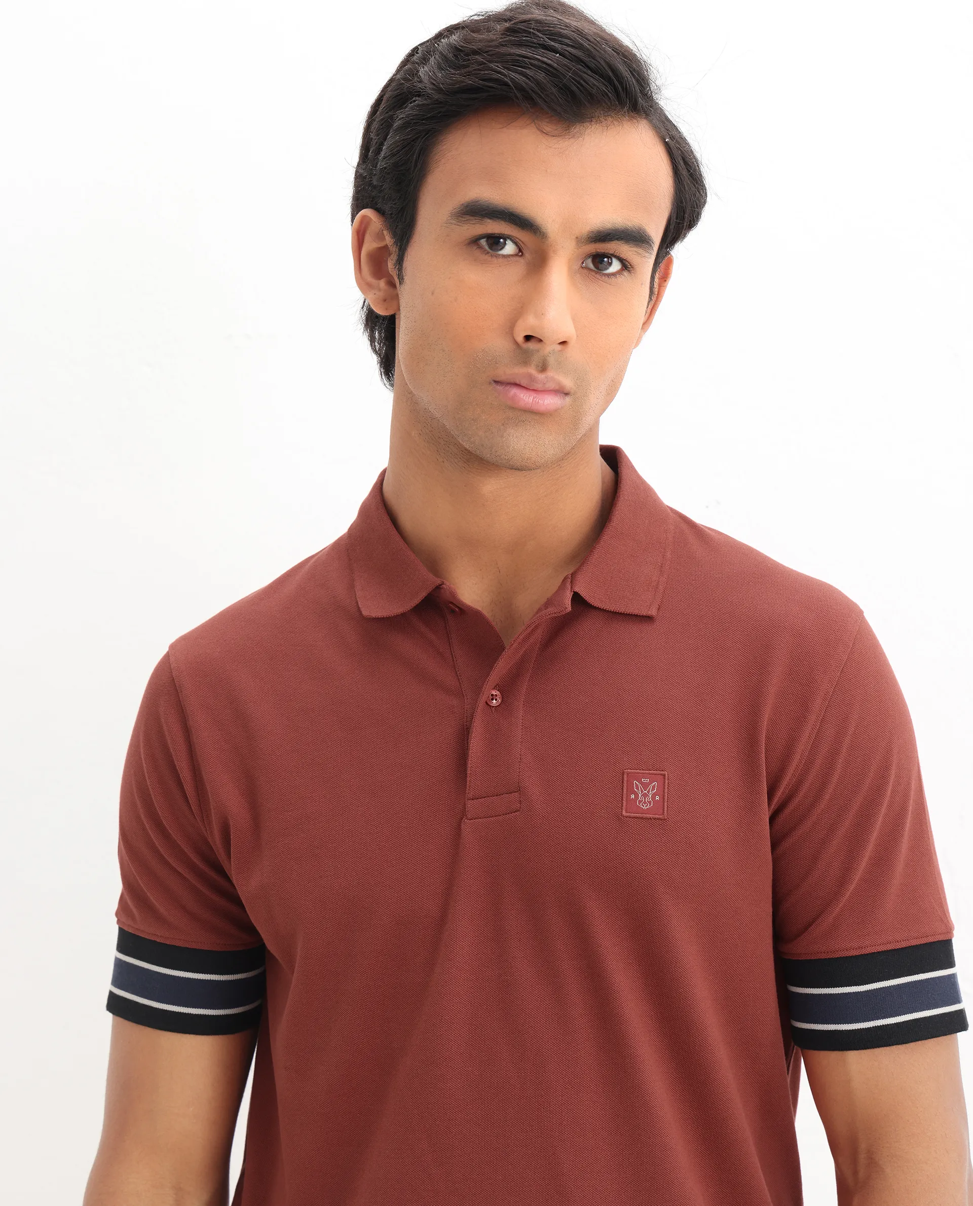 Rare Rabbit Men's Tao Red Cotton Plain Regular Fit Half Sleeve Polo - Image 4