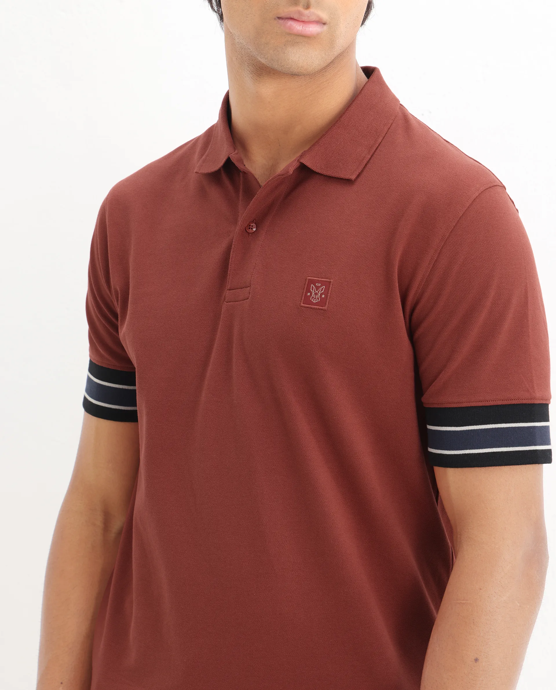 Rare Rabbit Men's Tao Red Cotton Plain Regular Fit Half Sleeve Polo - Image 5