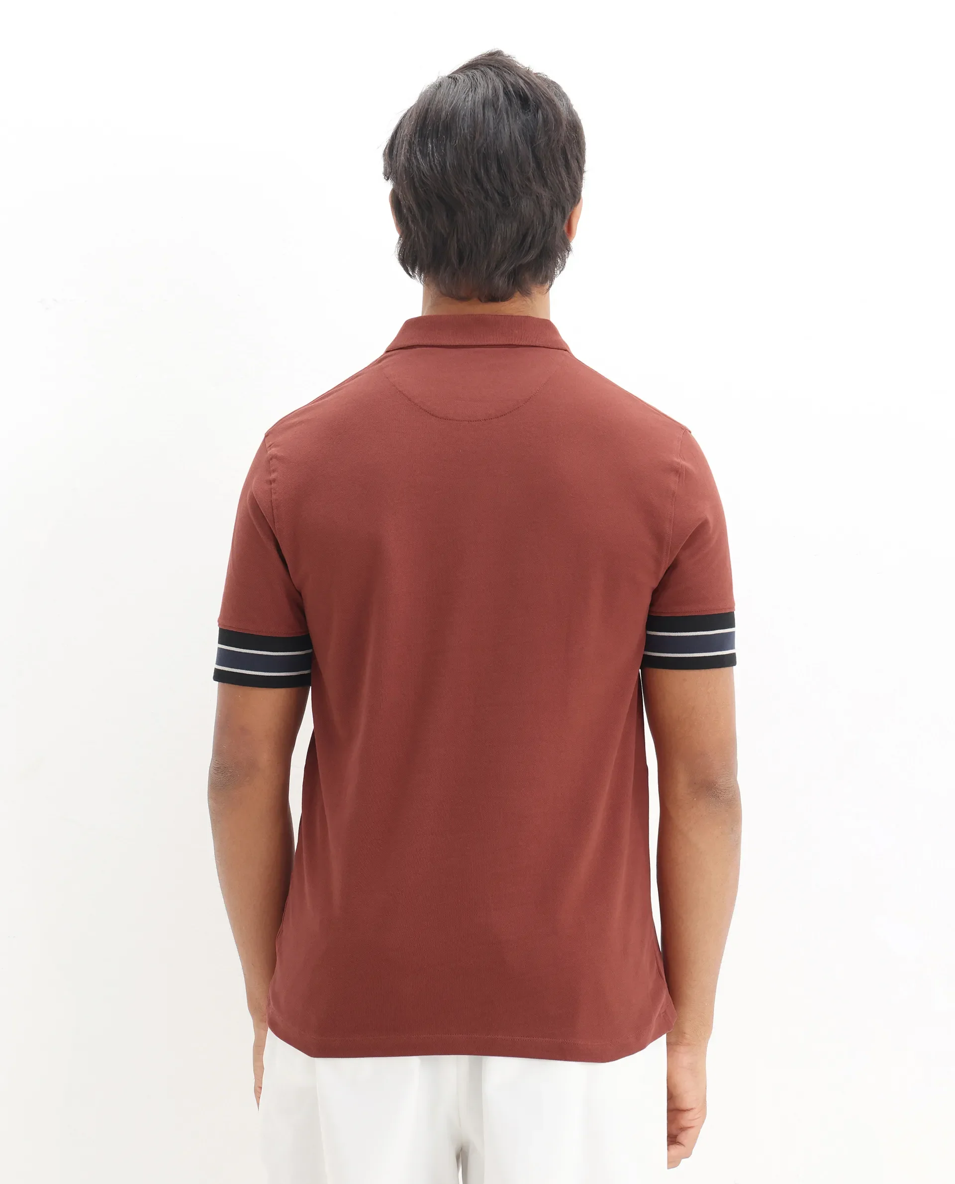 Rare Rabbit Men's Tao Red Cotton Plain Regular Fit Half Sleeve Polo - Image 6