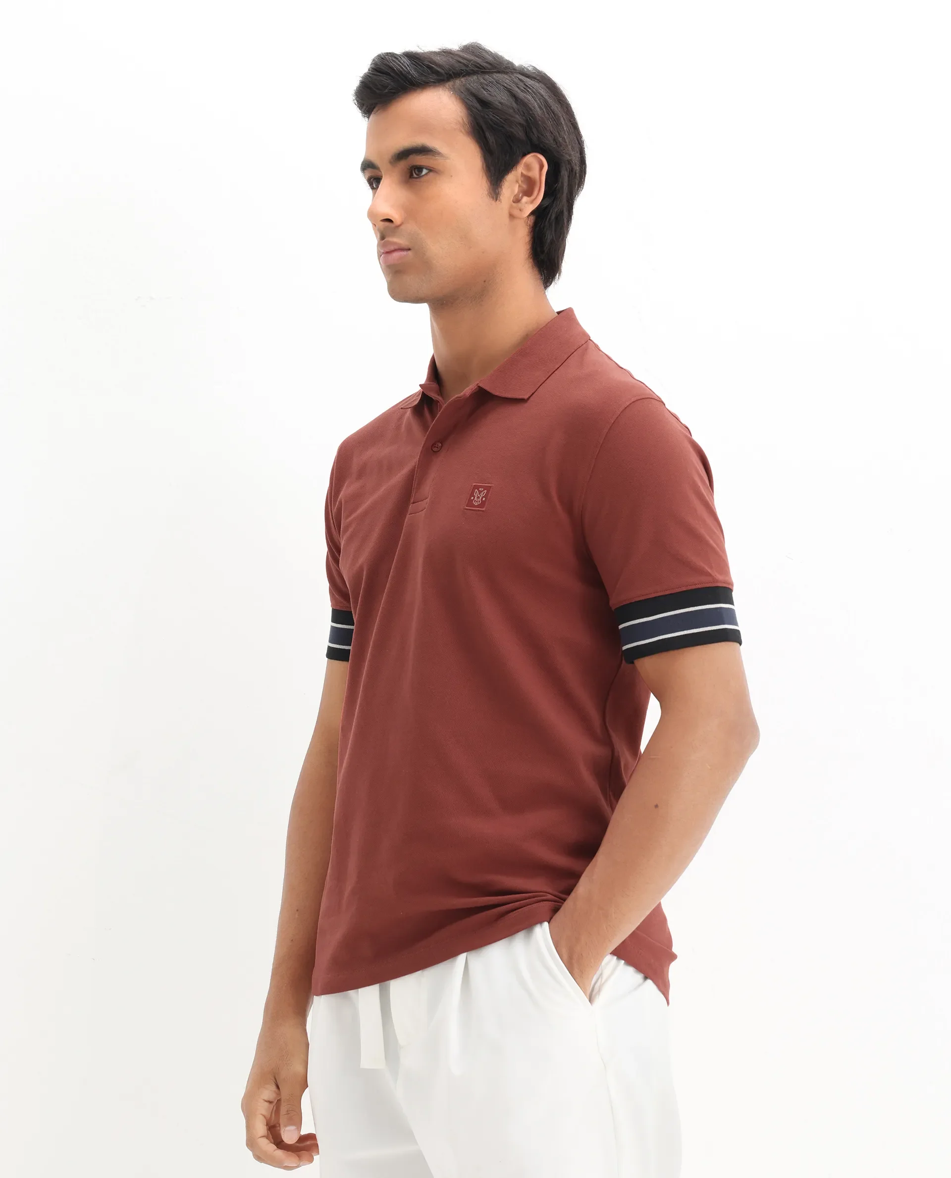 Rare Rabbit Men's Tao Red Cotton Plain Regular Fit Half Sleeve Polo - Image 7