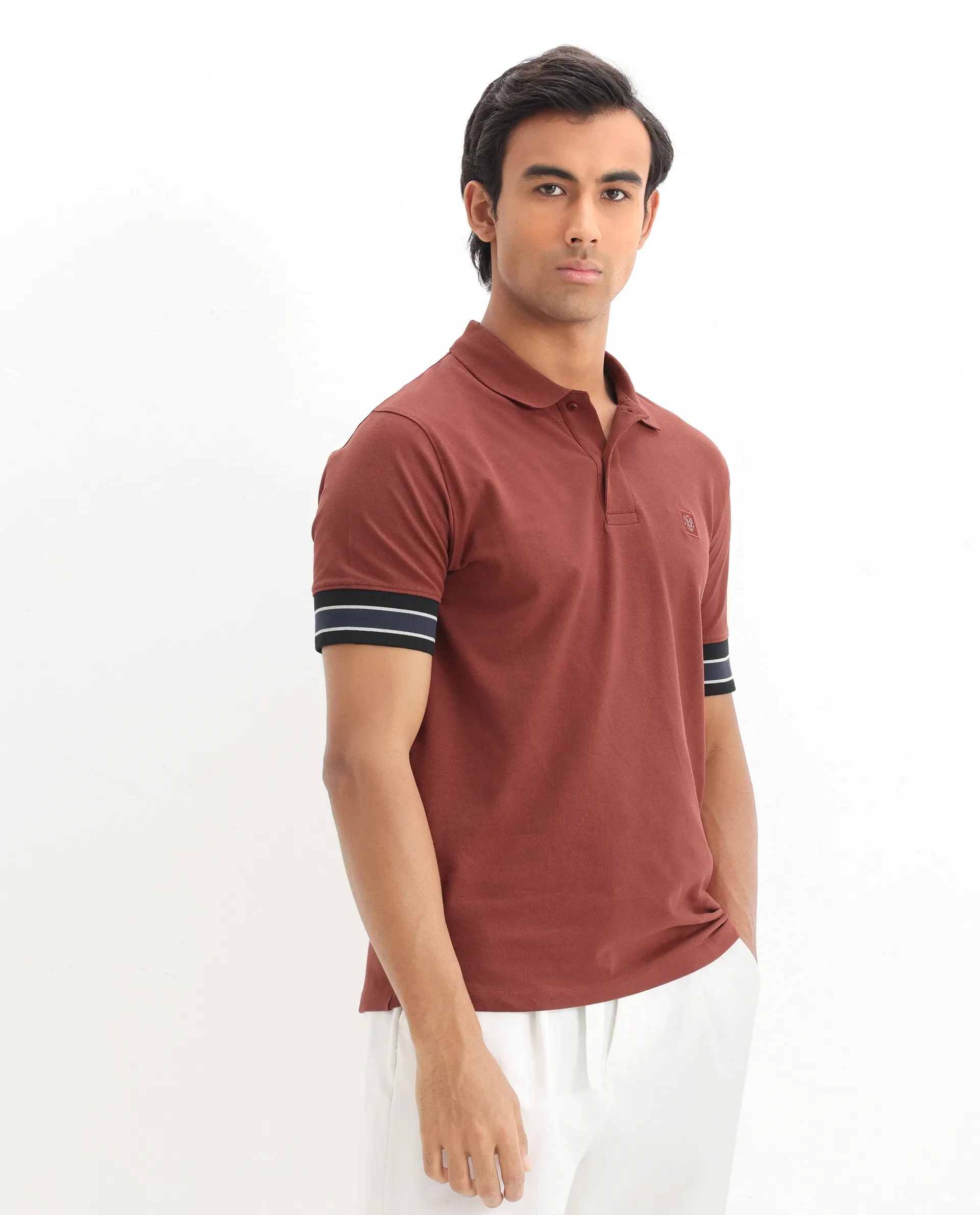 Rare Rabbit Men's Tao Red Cotton Plain Regular Fit Half Sleeve Polo - Image 8