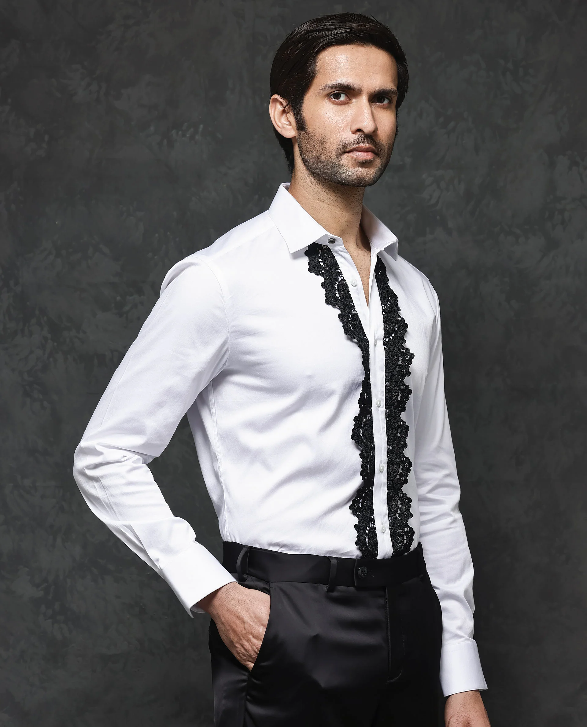 Rare Rabbit Men's Tapeon White Cotton Blend Embroidered Regular Fit Full Sleeve Collared Shirt - Image 3