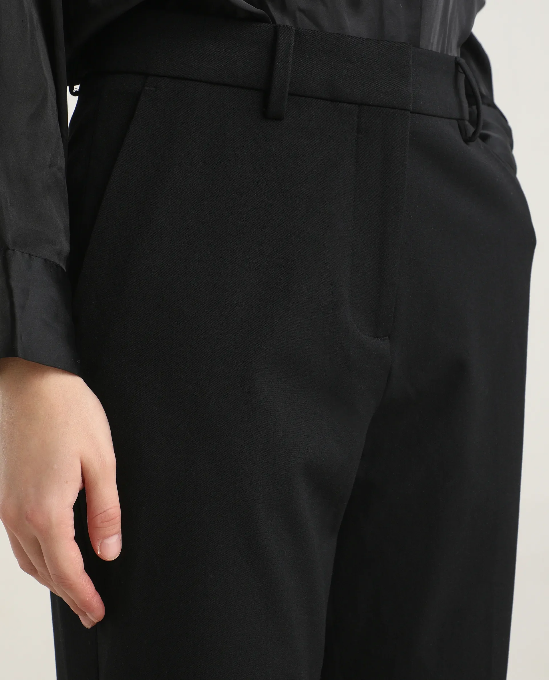 Rareism Women's Taper Black Polyester Blend Tapered Ankle Length Plain Travel Trouser - Image 2