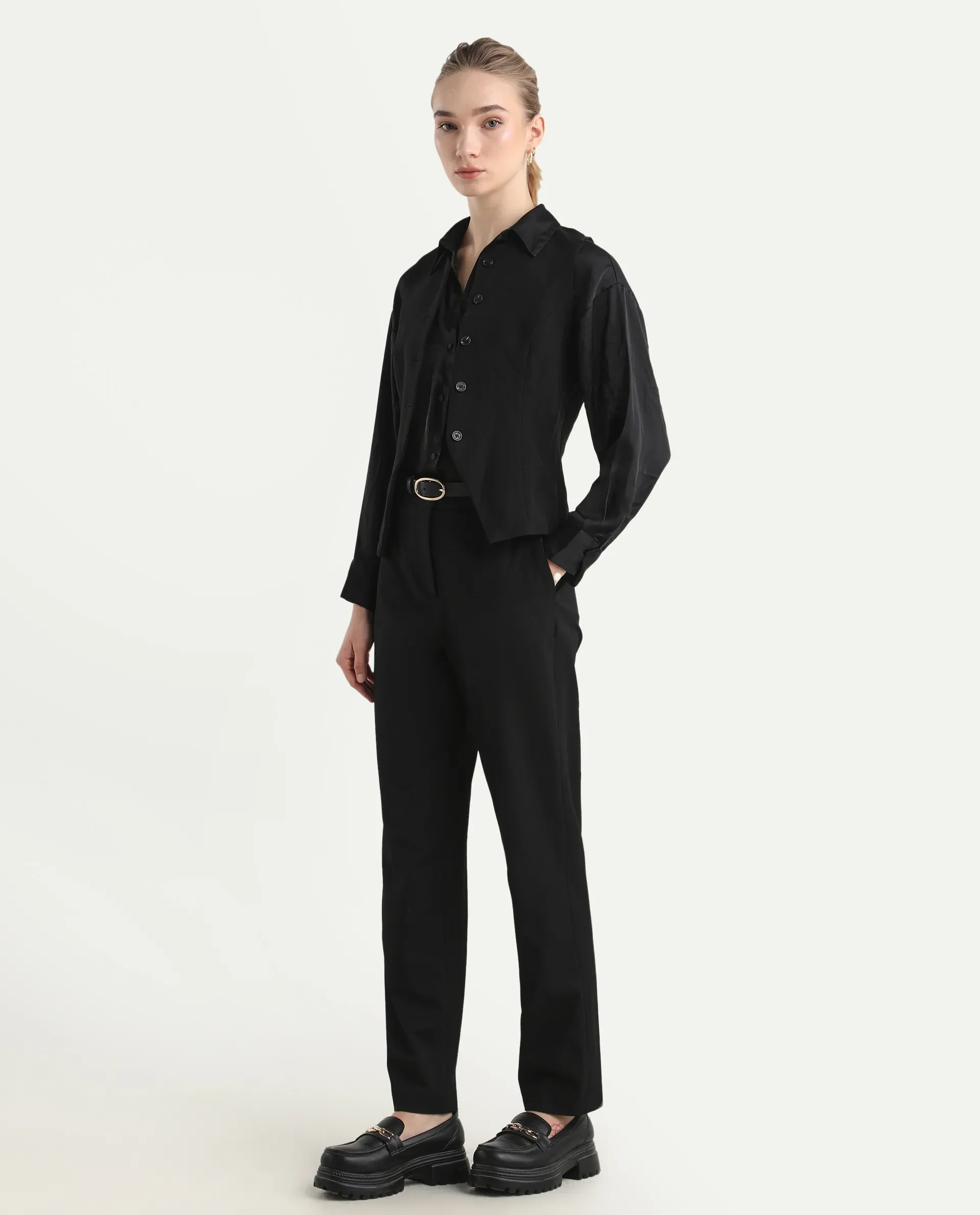 Rareism Women's Taper Black Polyester Blend Tapered Ankle Length Plain Travel Trouser - Image 4