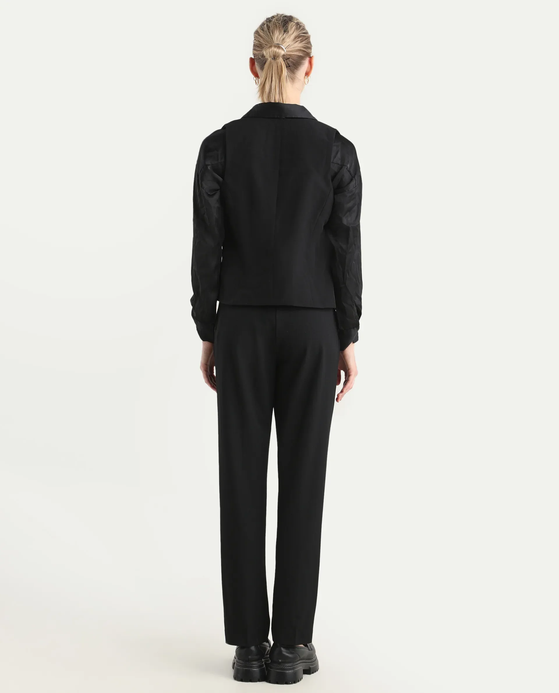 Rareism Women's Taper Black Polyester Blend Tapered Ankle Length Plain Travel Trouser - Image 6