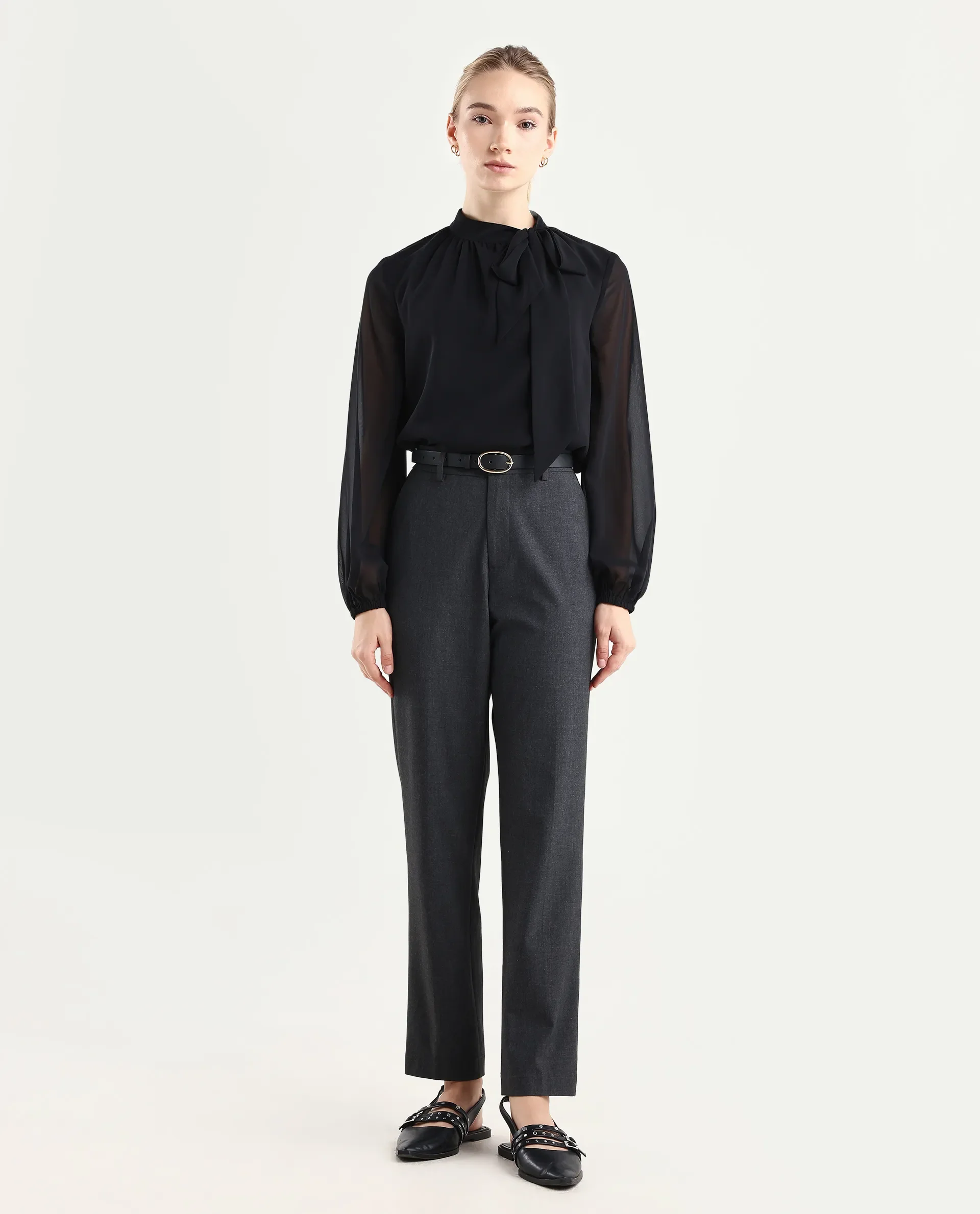 Rareism Women's Taper Grey Polyester Blend Tapered Plain Travel Trouser - Image 3