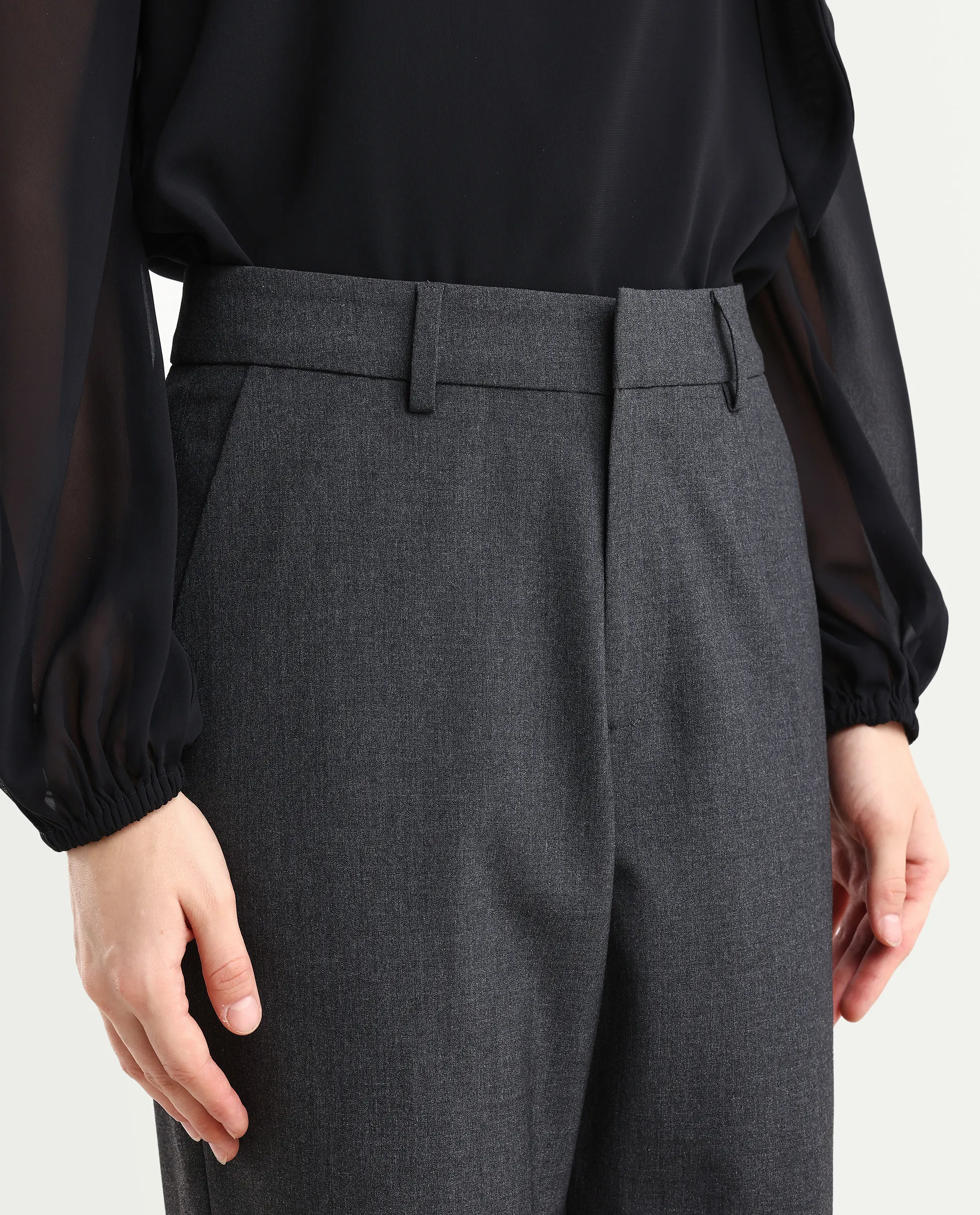 Rareism Women's Taper Grey Polyester Blend Tapered Plain Travel Trouser - Image 4