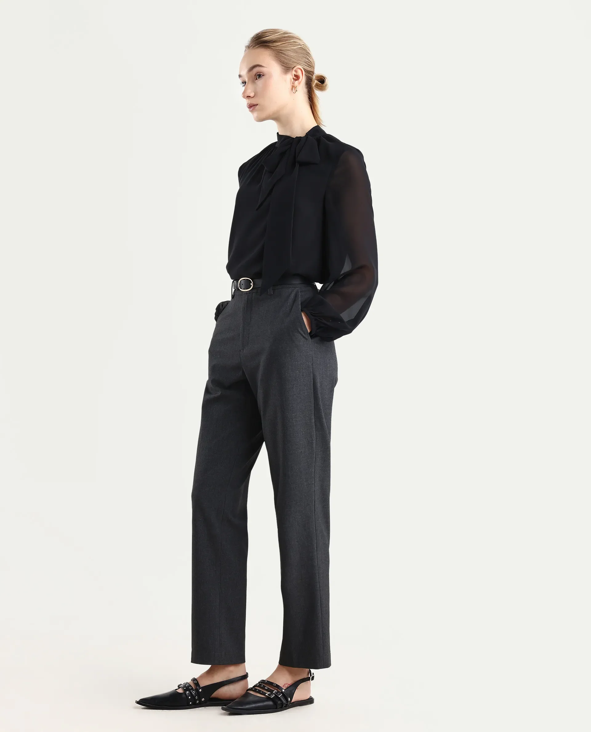 Rareism Women's Taper Grey Polyester Blend Tapered Plain Travel Trouser - Image 5