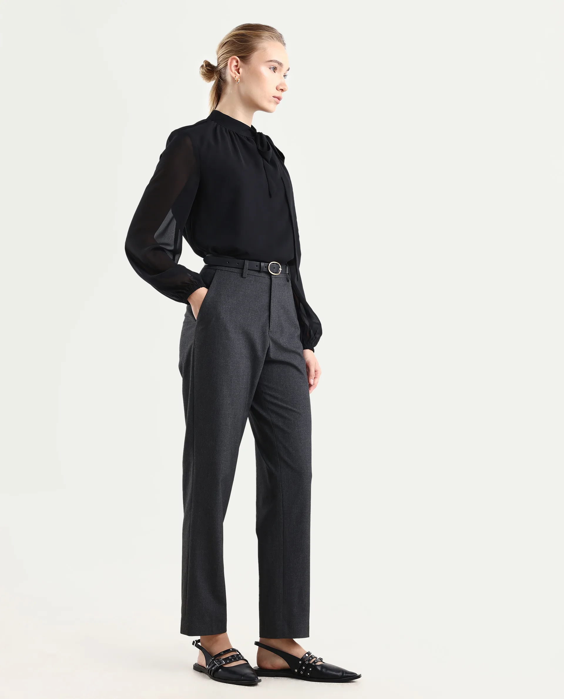 Rareism Women's Taper Grey Polyester Blend Tapered Plain Travel Trouser - Image 6