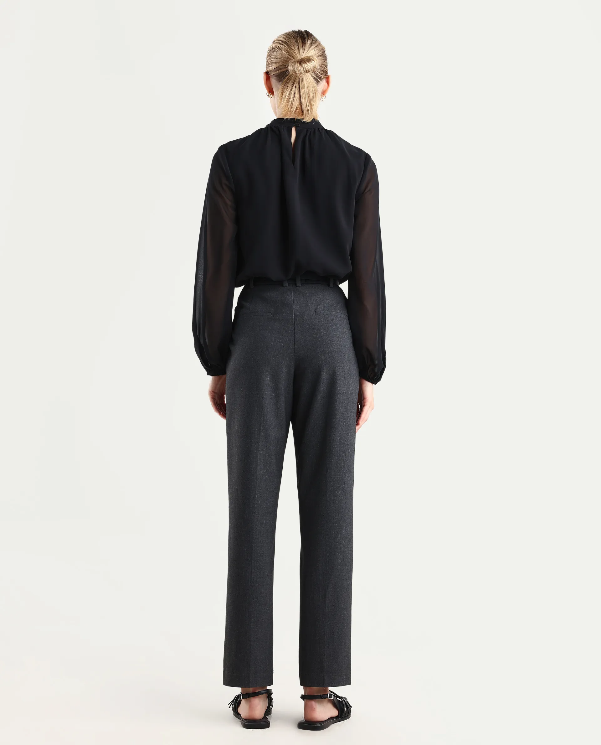 Rareism Women's Taper Grey Polyester Blend Tapered Plain Travel Trouser - Image 7