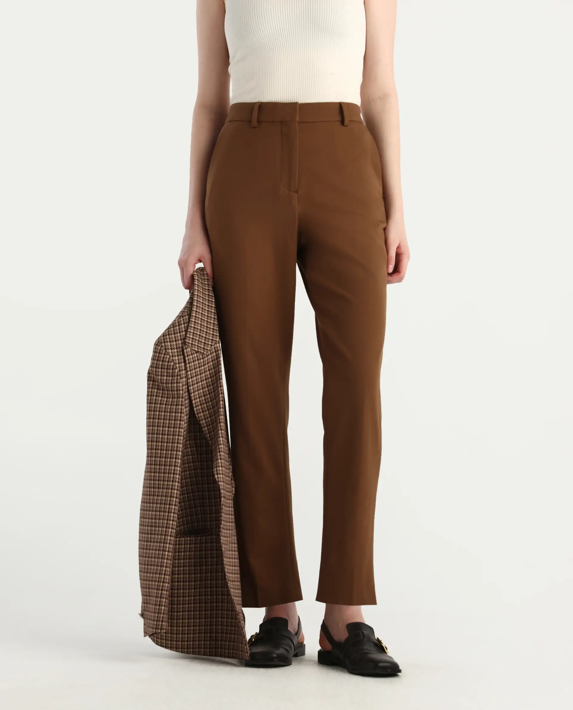Rareism Women's Taper Light Brown Polyester Blend Tapered Ankle Length Plain Travel Trouser - Image 3