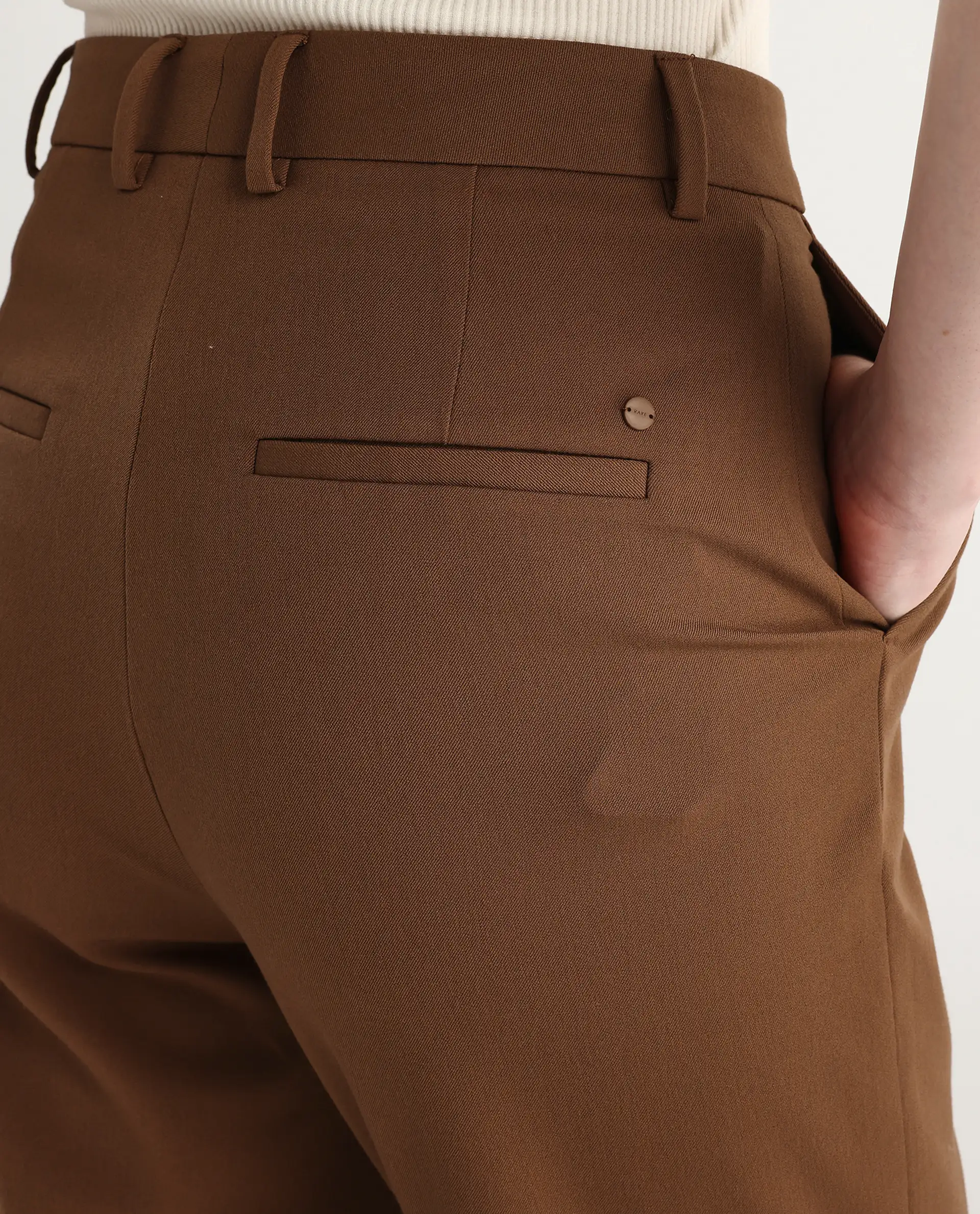 Rareism Women's Taper Light Brown Polyester Blend Tapered Ankle Length Plain Travel Trouser - Image 5