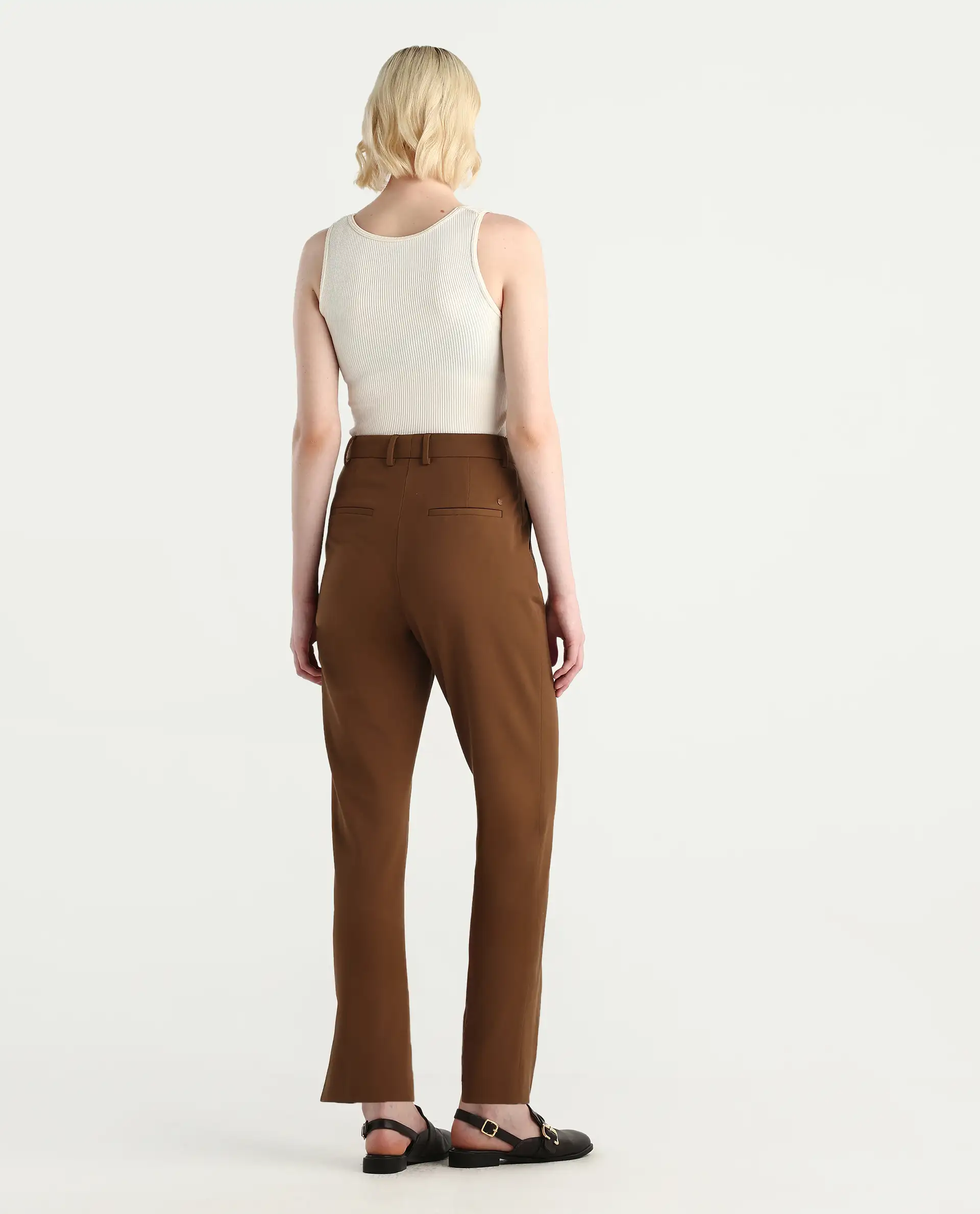 Rareism Women's Taper Light Brown Polyester Blend Tapered Ankle Length Plain Travel Trouser - Image 8