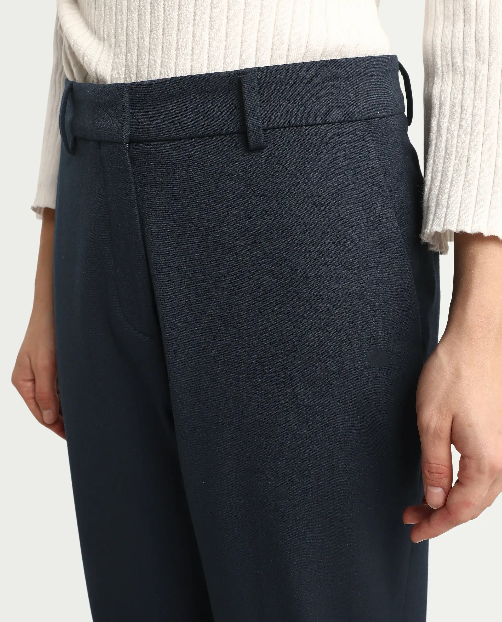 Rareism Women's Taper Navy Polyester Blend Tapered Ankle Length Plain Travel Trouser - Image 3
