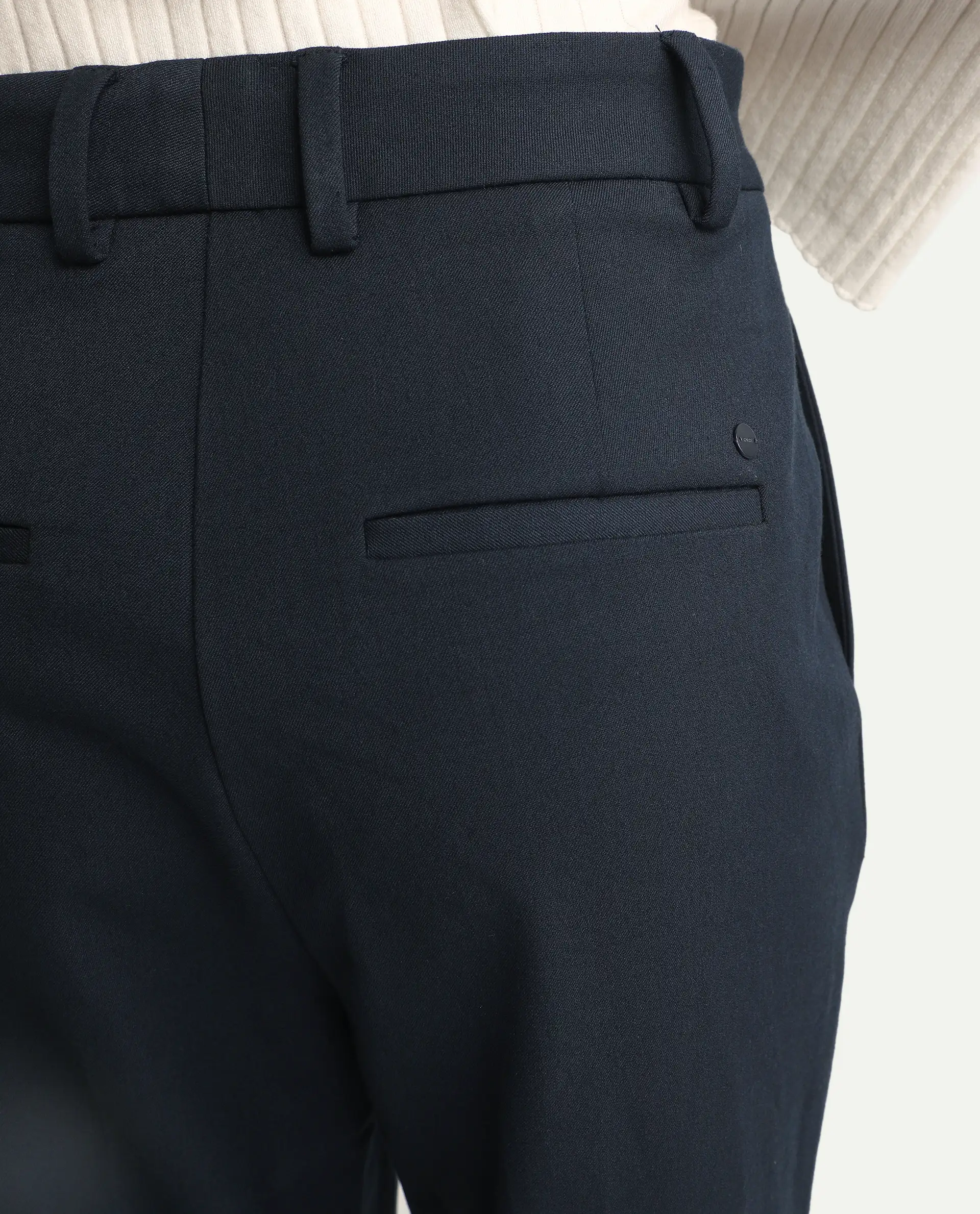 Rareism Women's Taper Navy Polyester Blend Tapered Ankle Length Plain Travel Trouser - Image 6