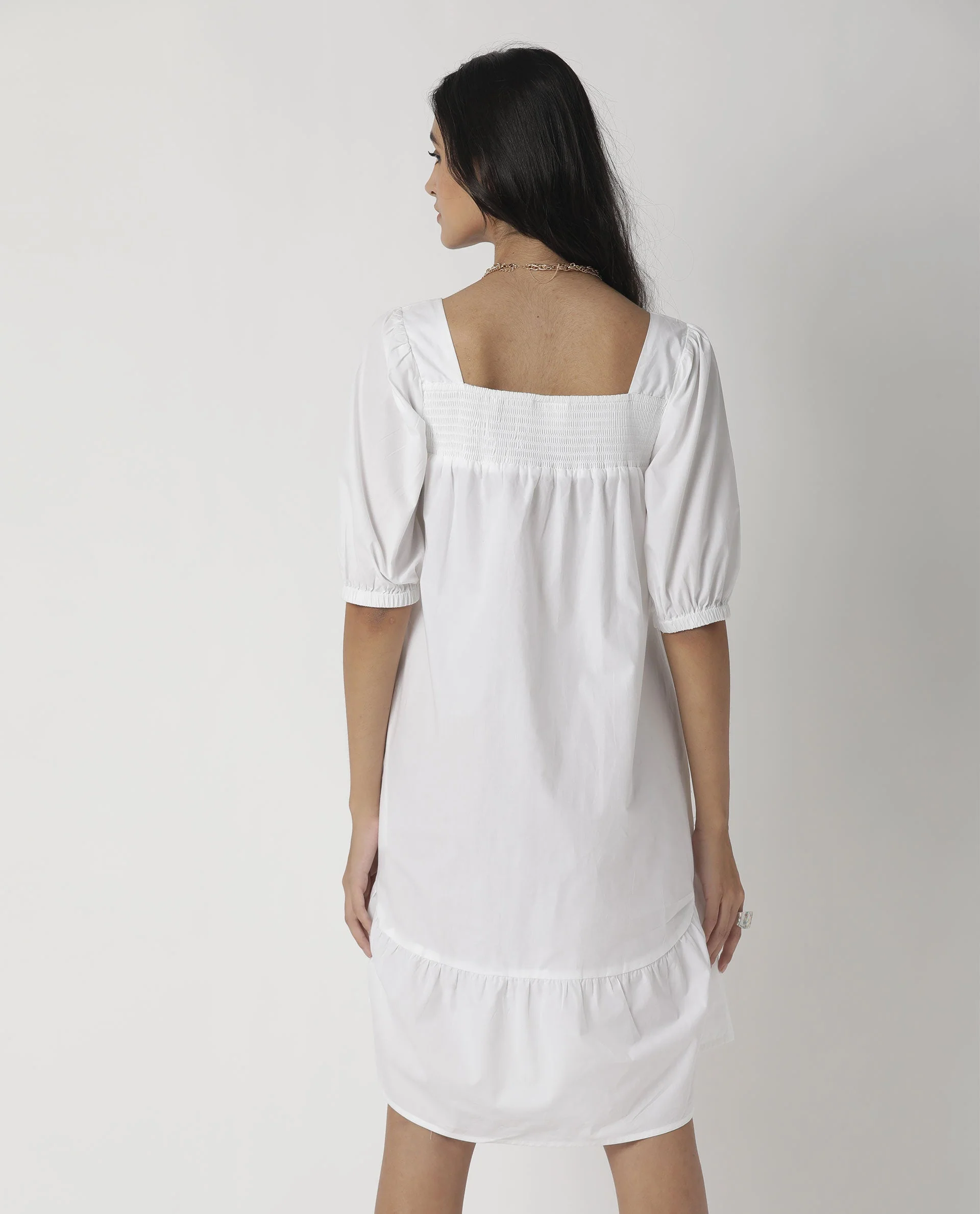 Rareism Womens Tapo White Dress Cotton Fabric Regular Fit Half Sleeve Square Neck - Image 12