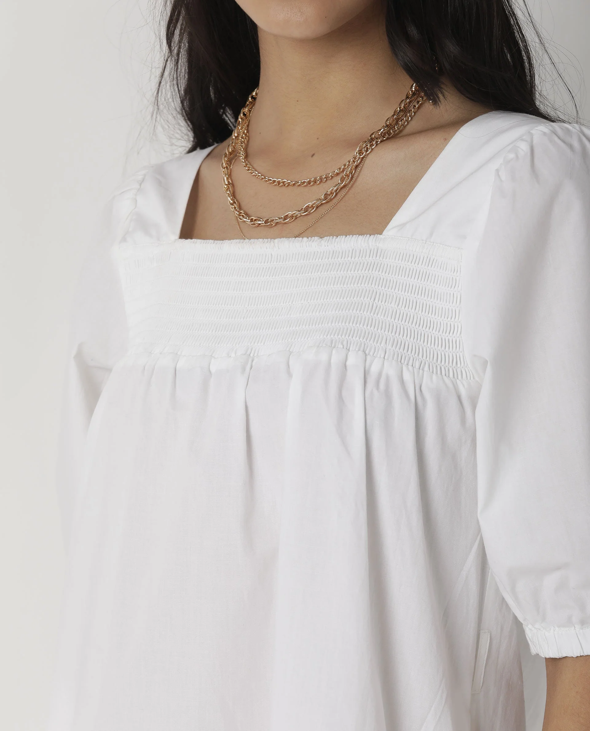 Rareism Womens Tapo White Dress Cotton Fabric Regular Fit Half Sleeve Square Neck - Image 4