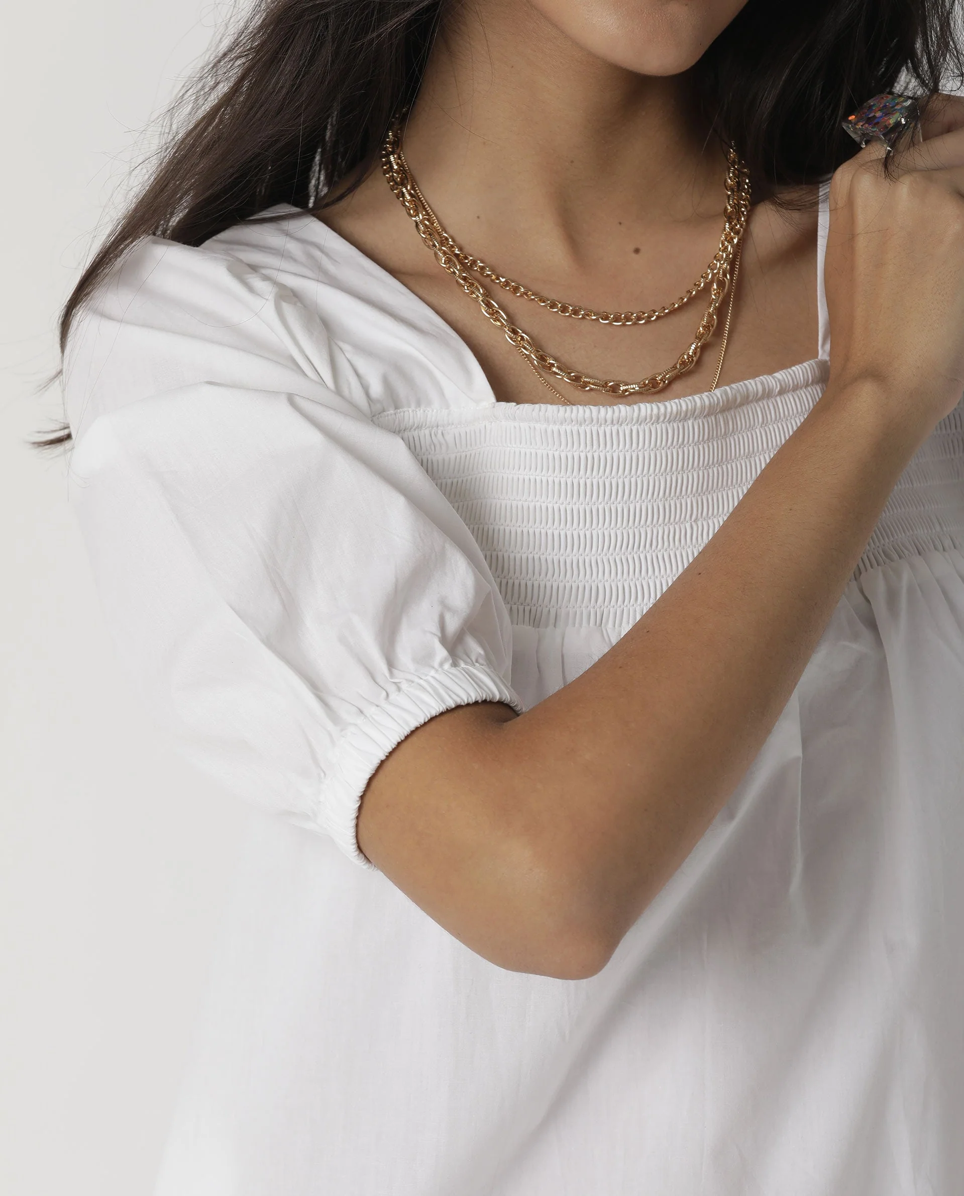 Rareism Womens Tapo White Dress Cotton Fabric Regular Fit Half Sleeve Square Neck - Image 5
