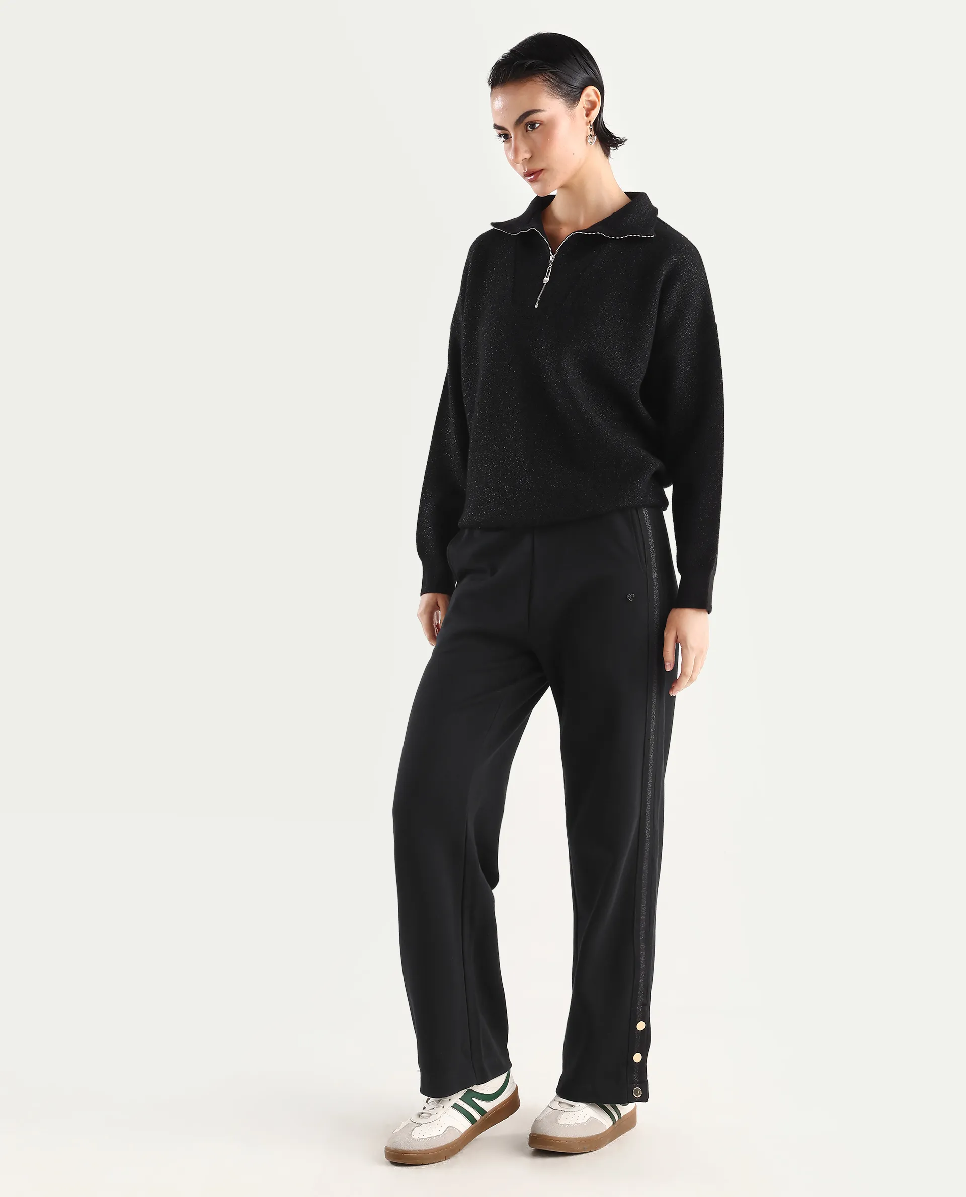 Rareism Women's Tappy Black Cotton Blend Plain Ankle Length Regular Fit Track Pant - Image 6