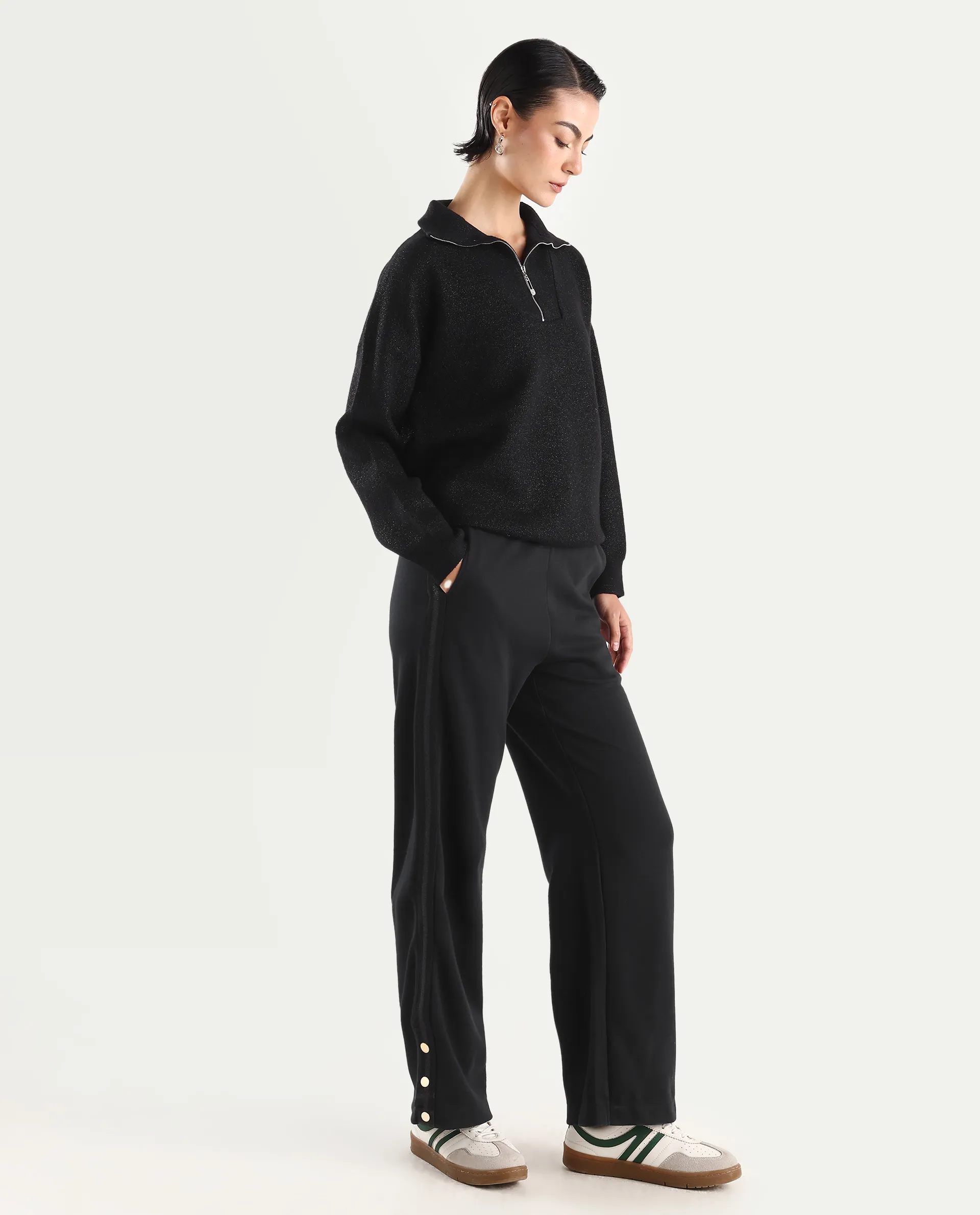 Rareism Women's Tappy Black Cotton Blend Plain Ankle Length Regular Fit Track Pant - Image 7