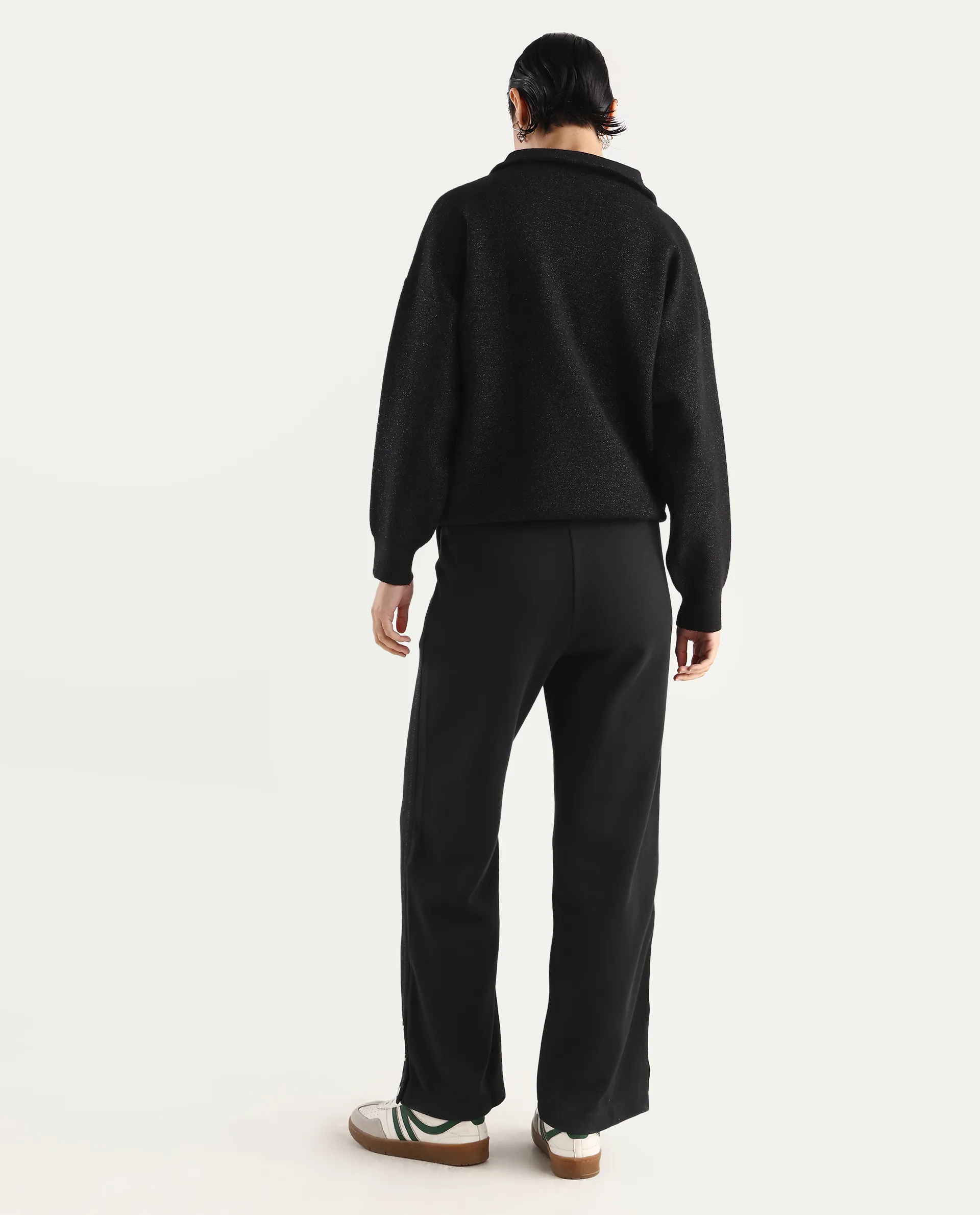 Rareism Women's Tappy Black Cotton Blend Plain Ankle Length Regular Fit Track Pant - Image 8