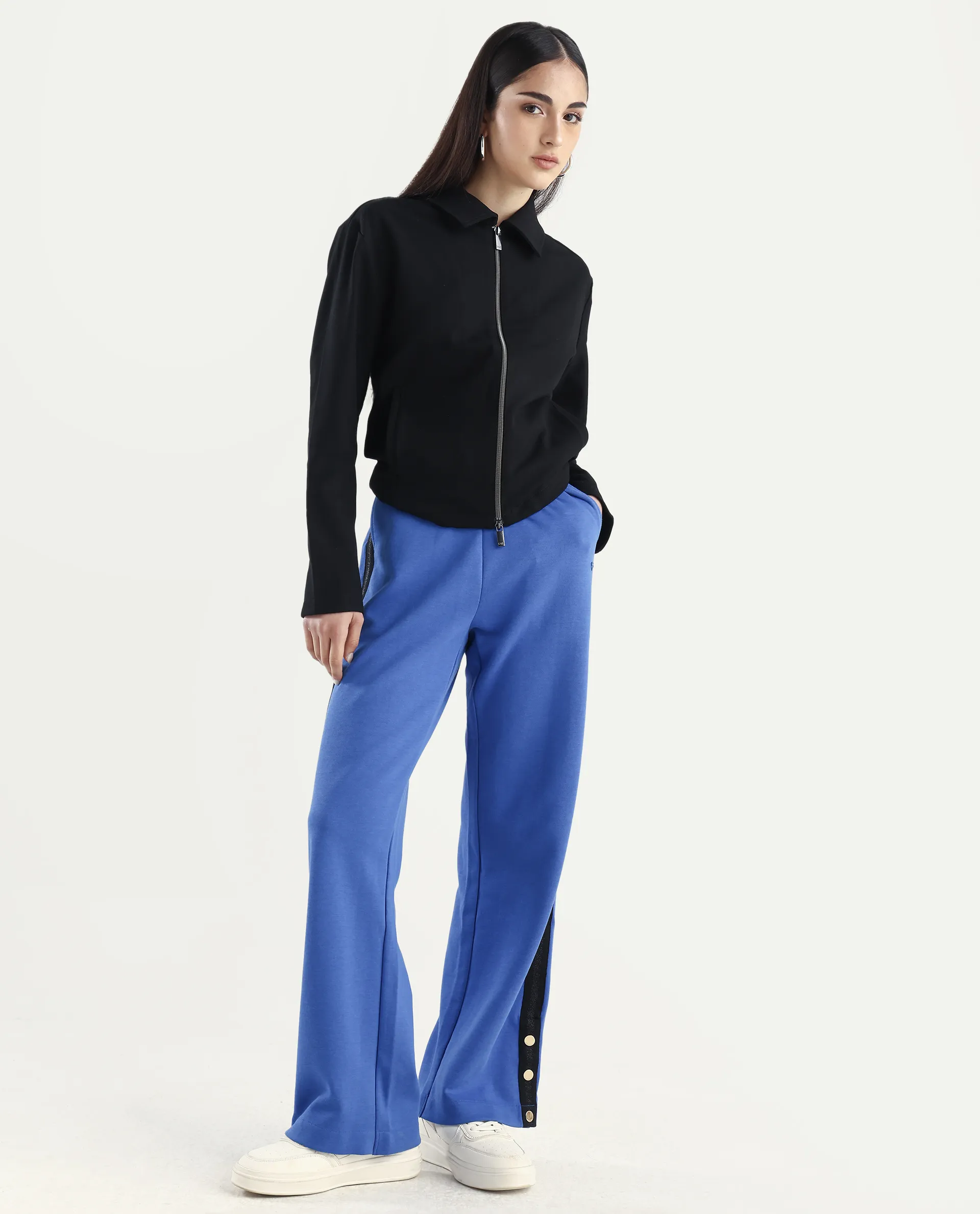 Rareism Women's Tappy Blue Cotton Blend Plain Ankle Length Regular Fit Track Pant - Image 5