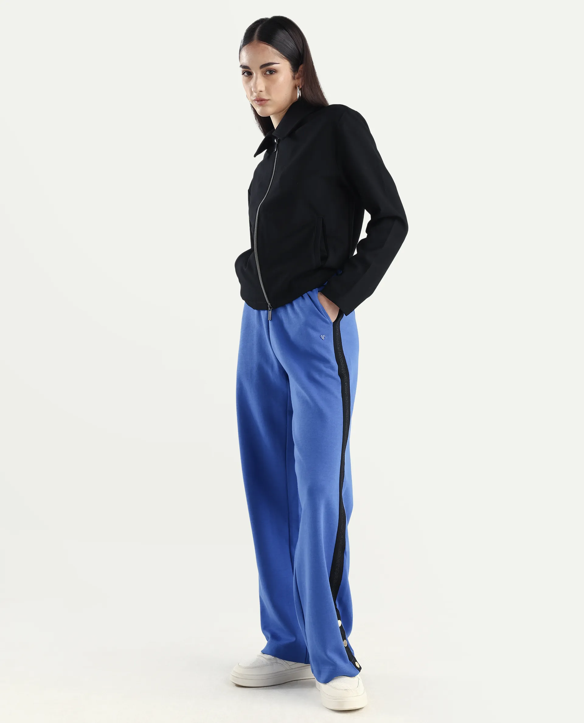 Rareism Women's Tappy Blue Cotton Blend Plain Ankle Length Regular Fit Track Pant - Image 6