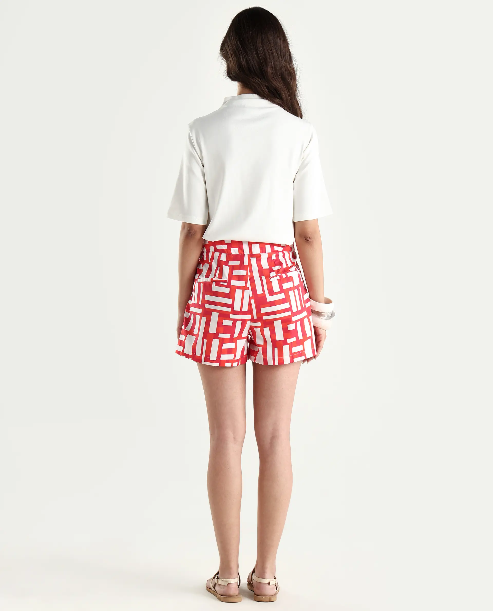 Rareism Women's Taranto Red Cotton Blend Geometric Print Mini Regular Fit Shorts - Image 7