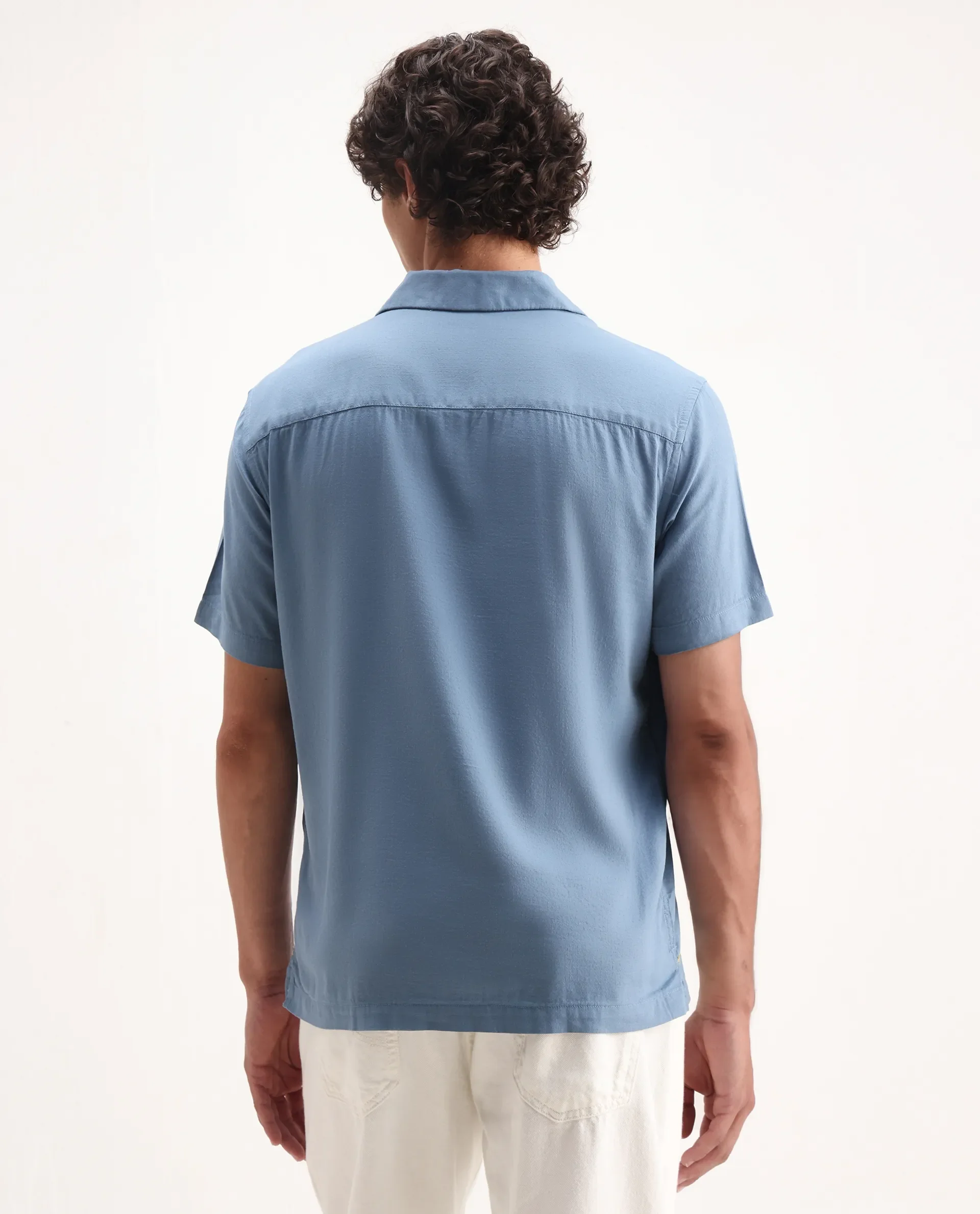 Rare Rabbit Men's Tared Dusky Blue Cotton Embroidered Boxy Fit Half Sleeve Cuban Collar Shirt - Image 8
