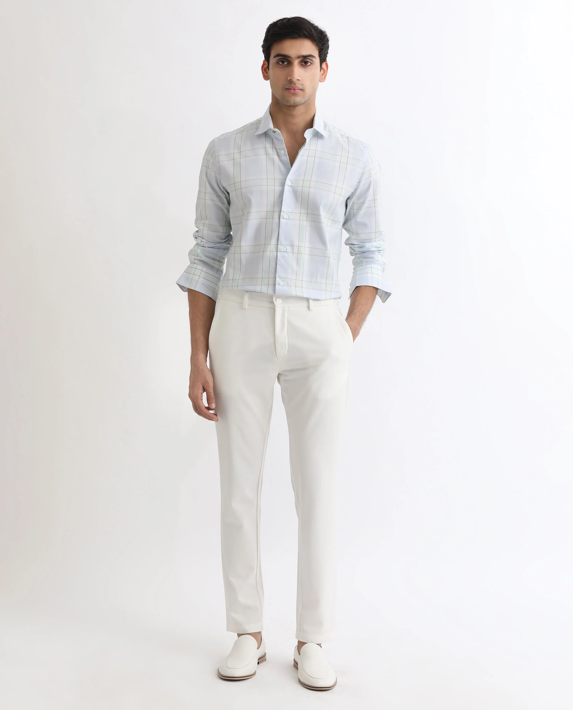 Rare Rabbit Men's Tarkin Light Blue Cotton Checked Print Regular Fit Full Sleeve Spread Collar Shirt - Image 2