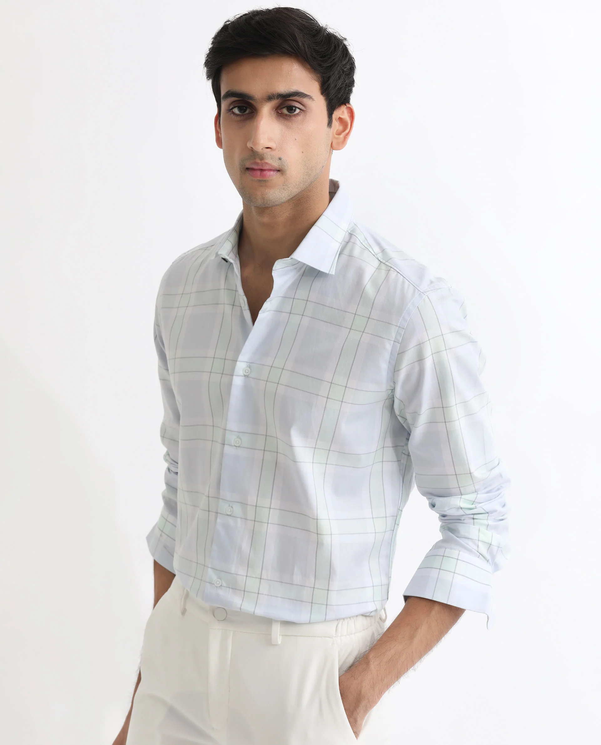 Rare Rabbit Men's Tarkin Light Blue Cotton Checked Print Regular Fit Full Sleeve Spread Collar Shirt - Image 3