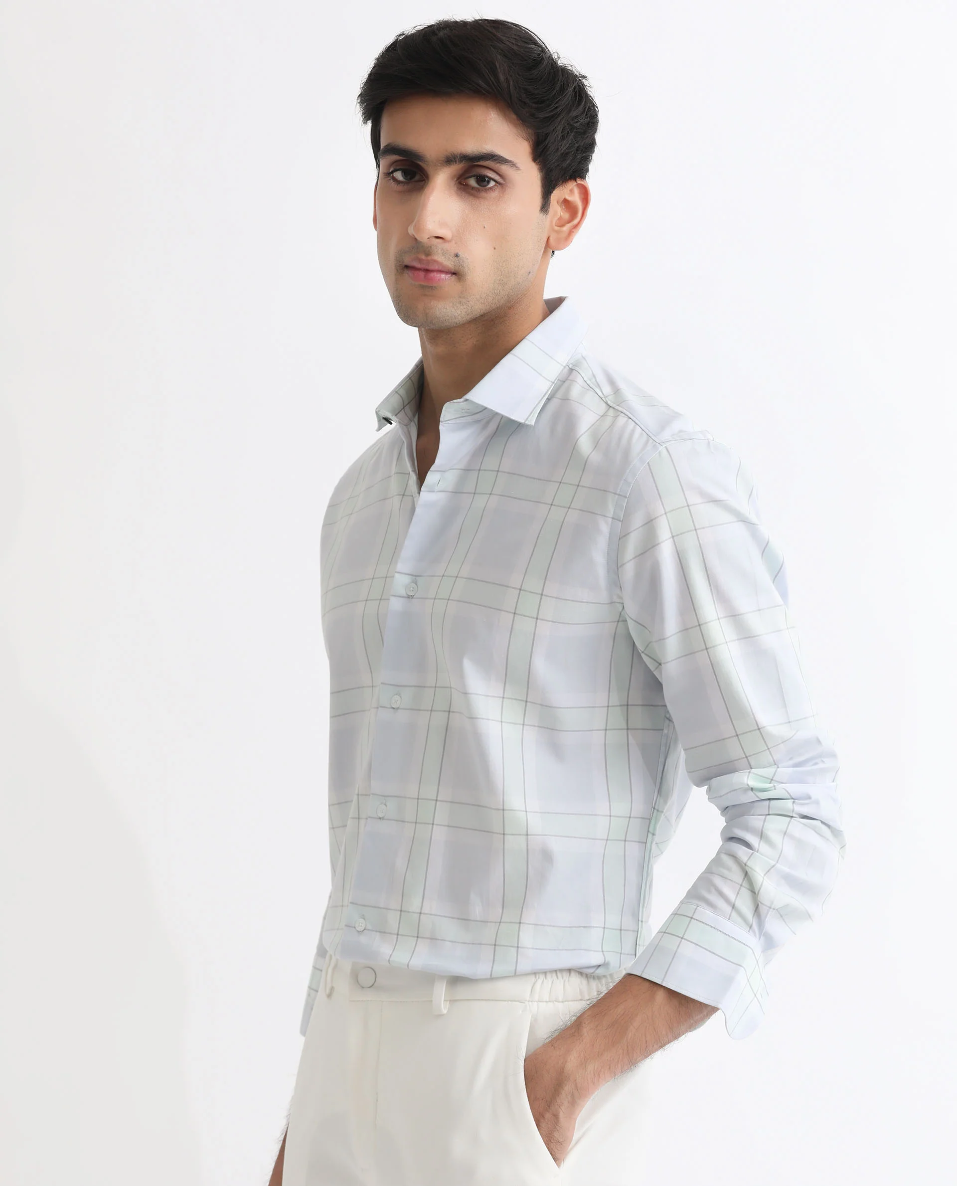 Rare Rabbit Men's Tarkin Light Blue Cotton Checked Print Regular Fit Full Sleeve Spread Collar Shirt - Image 6