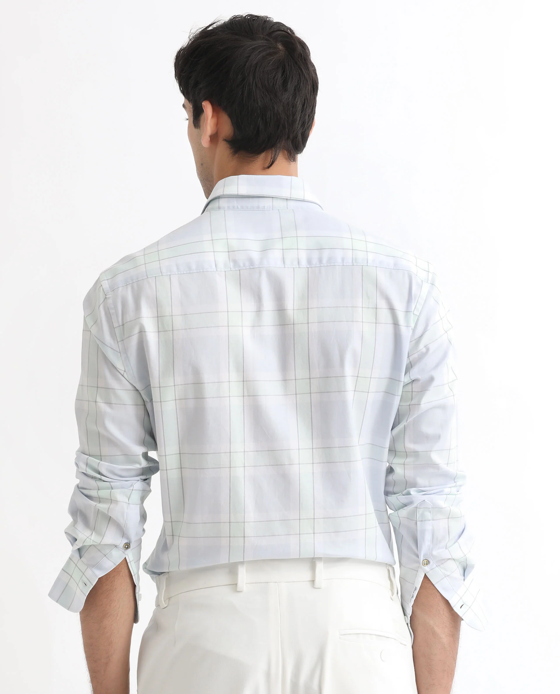 Rare Rabbit Men's Tarkin Light Blue Cotton Checked Print Regular Fit Full Sleeve Spread Collar Shirt - Image 7