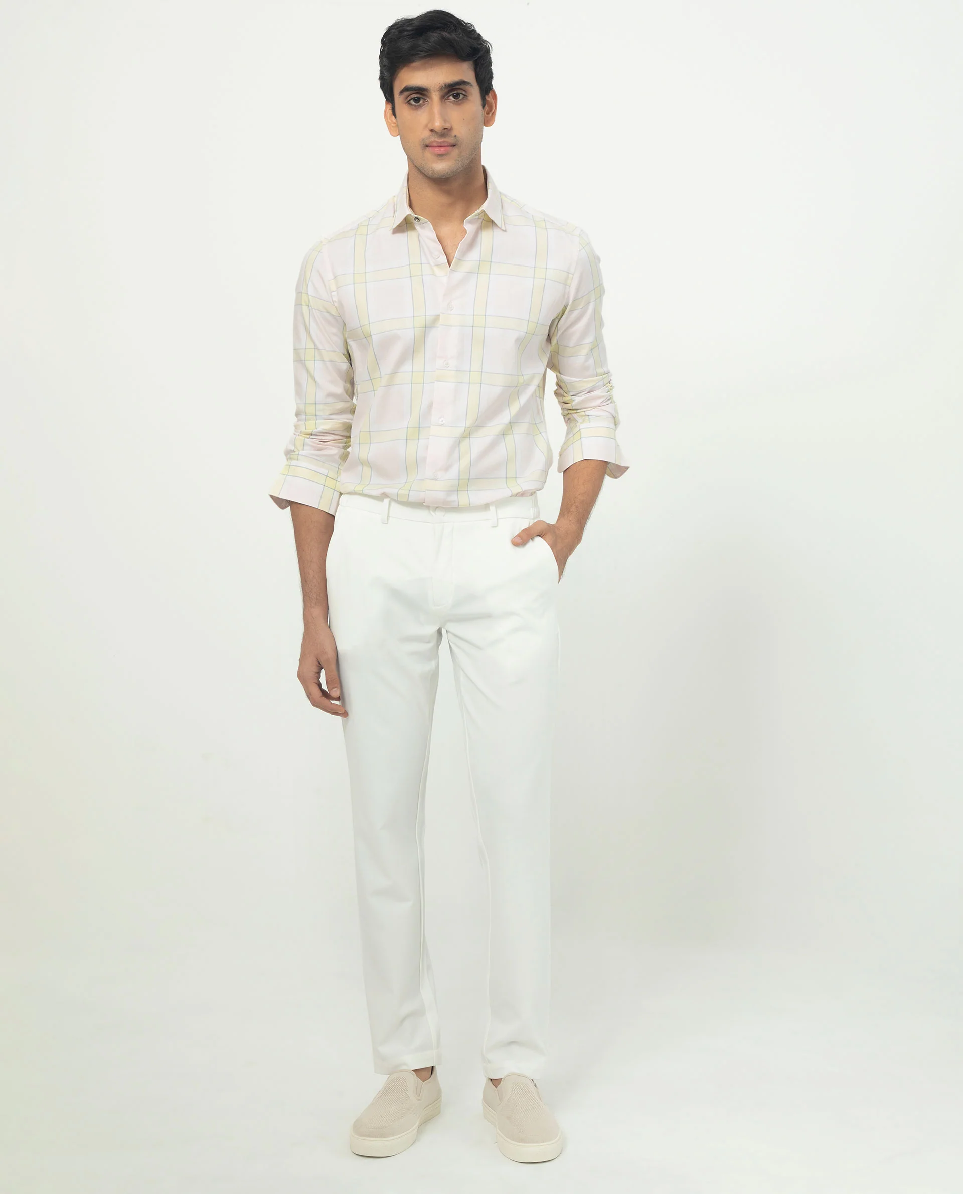 Rare Rabbit Men's Tarkin Light Pink Cotton Checked Print Regular Fit Full Sleeve Collared Shirt - Image 2