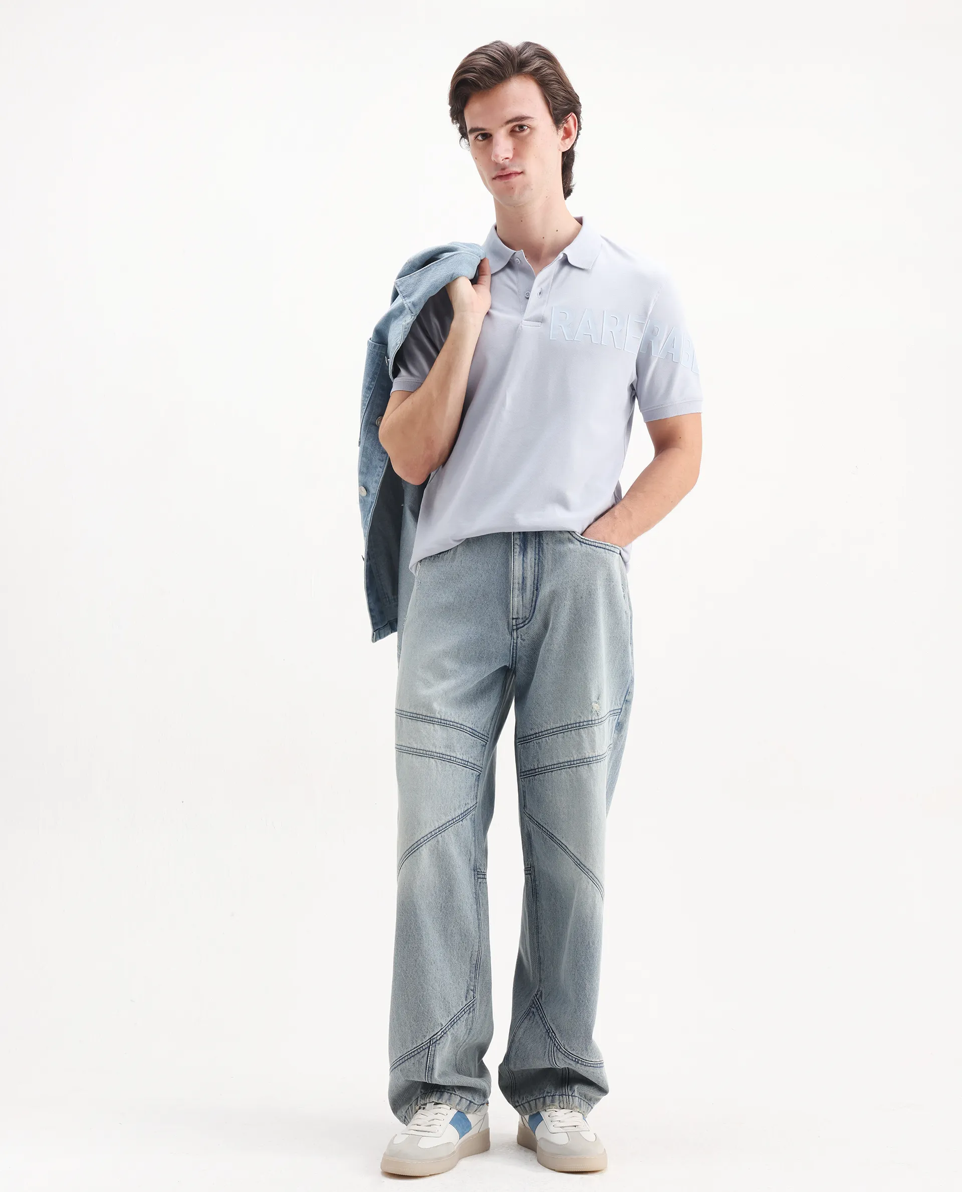 Rare Rabbit Men's Taro Blue Cotton Plain Regular Fit Half Sleeve Polo - Image 2
