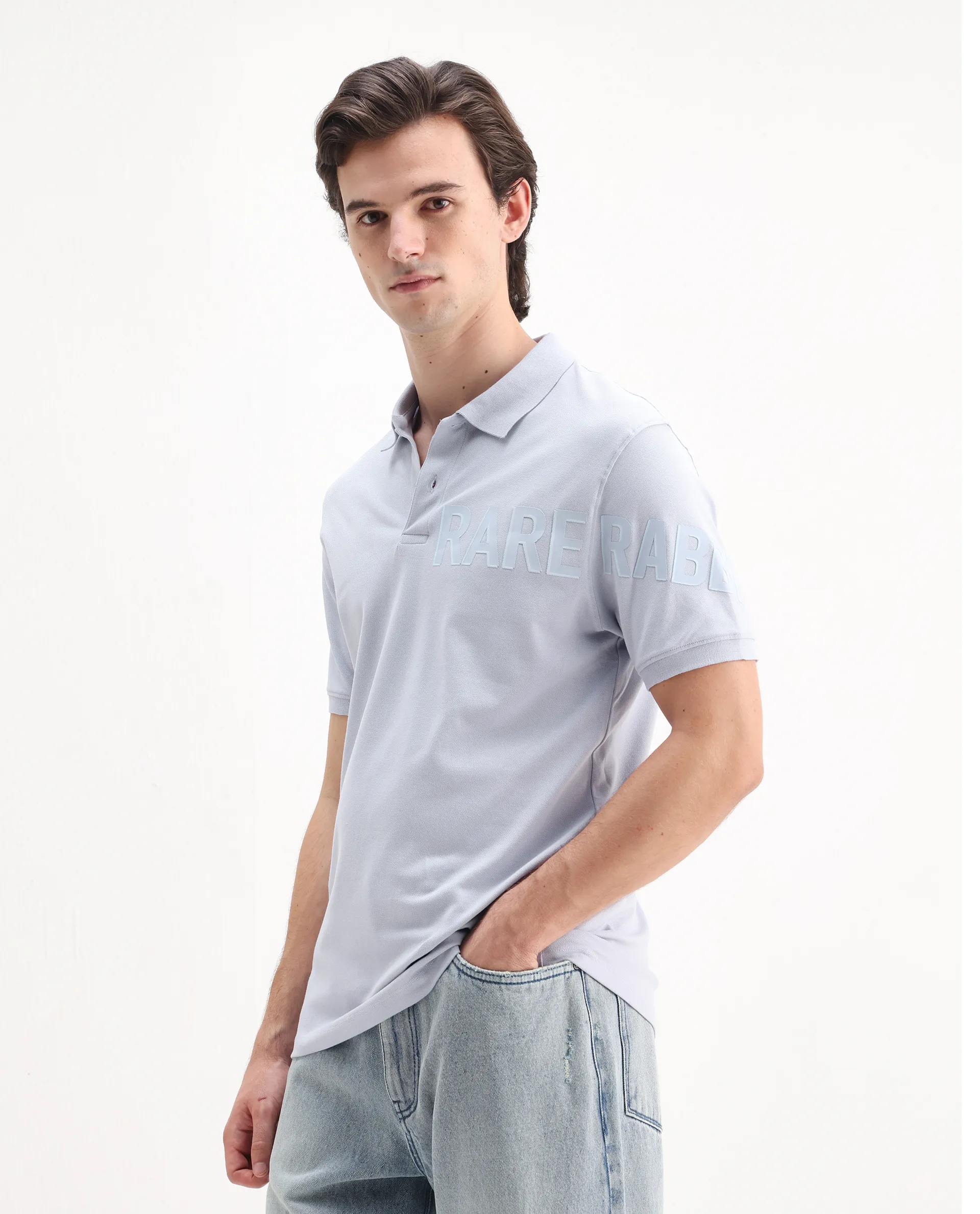 Rare Rabbit Men's Taro Blue Cotton Plain Regular Fit Half Sleeve Polo - Image 5