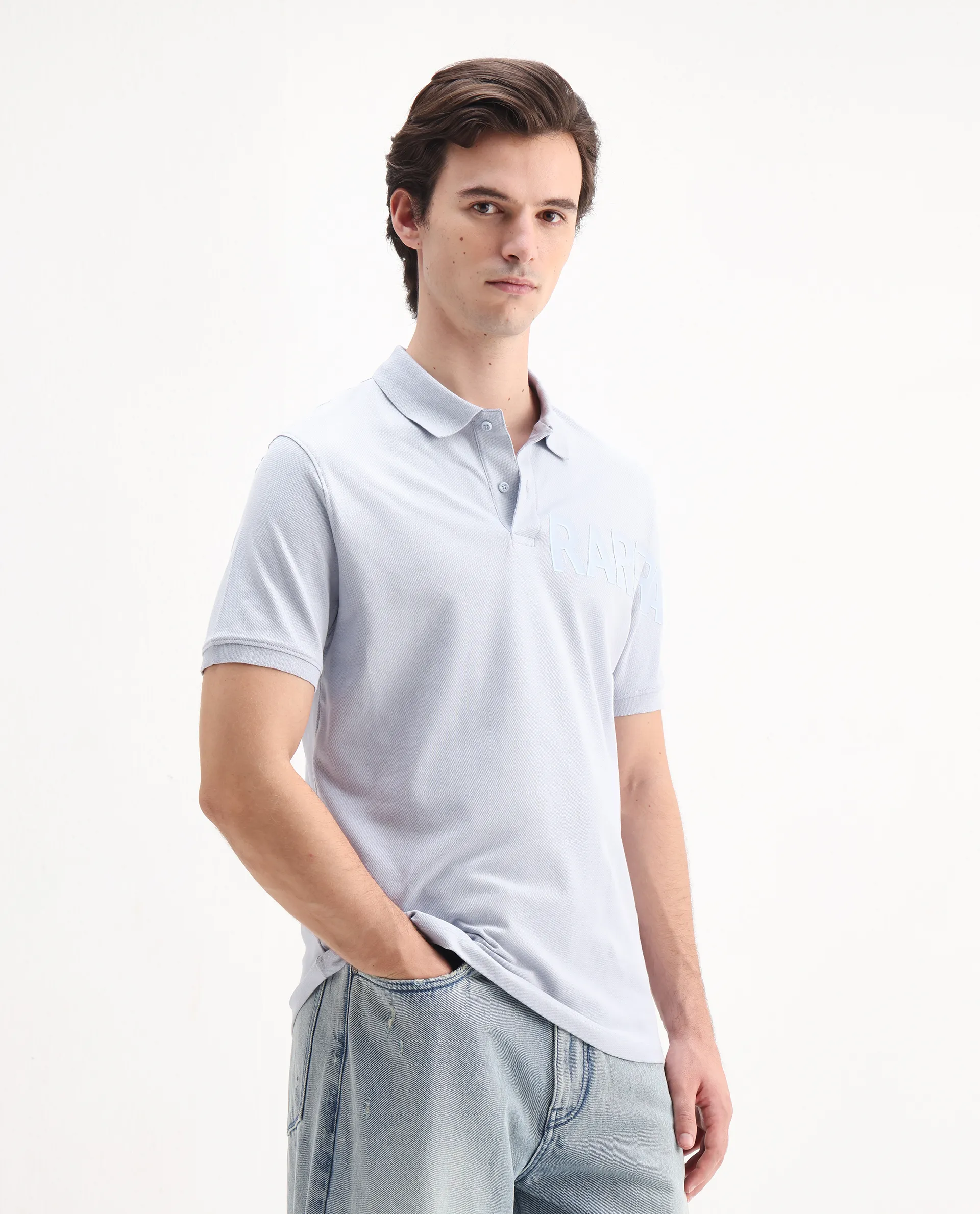 Rare Rabbit Men's Taro Blue Cotton Plain Regular Fit Half Sleeve Polo - Image 6