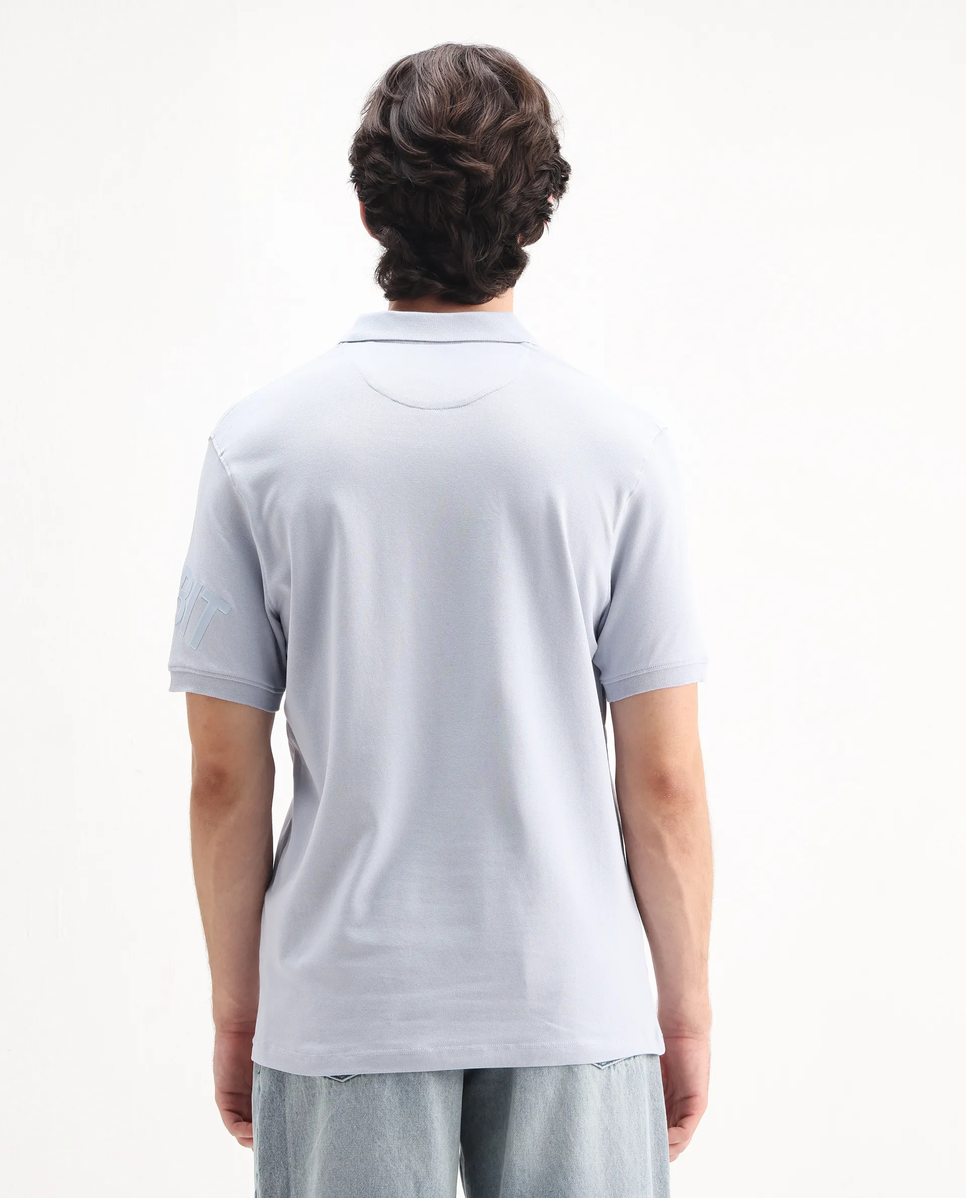 Rare Rabbit Men's Taro Blue Cotton Plain Regular Fit Half Sleeve Polo - Image 7