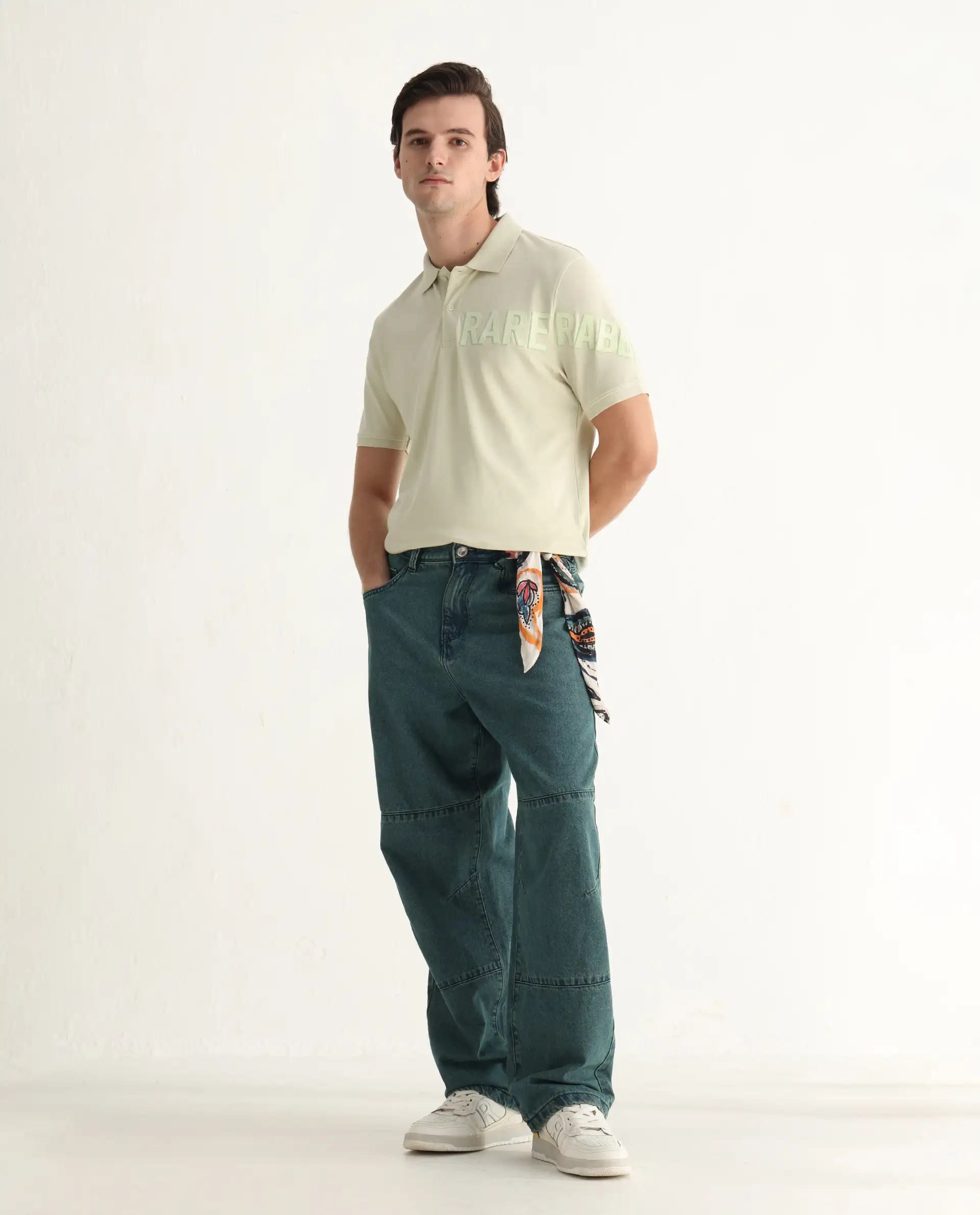 Rare Rabbit Men's Taro Dusky Green Cotton Plain Regular Fit Half Sleeve Polo - Image 2