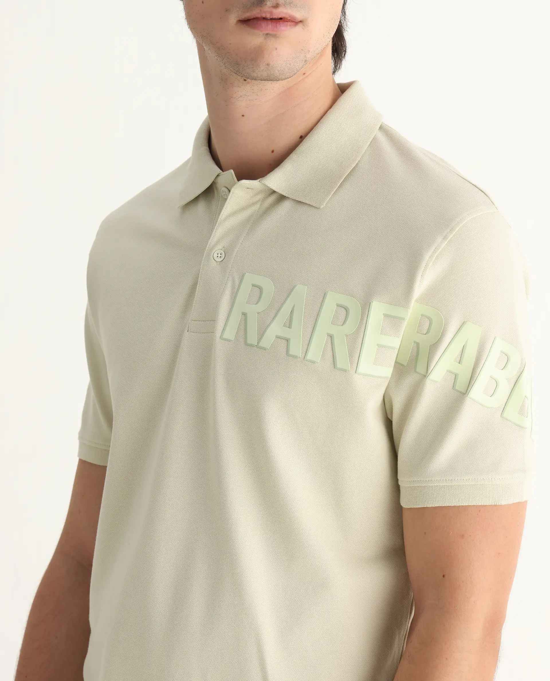 Rare Rabbit Men's Taro Dusky Green Cotton Plain Regular Fit Half Sleeve Polo - Image 5