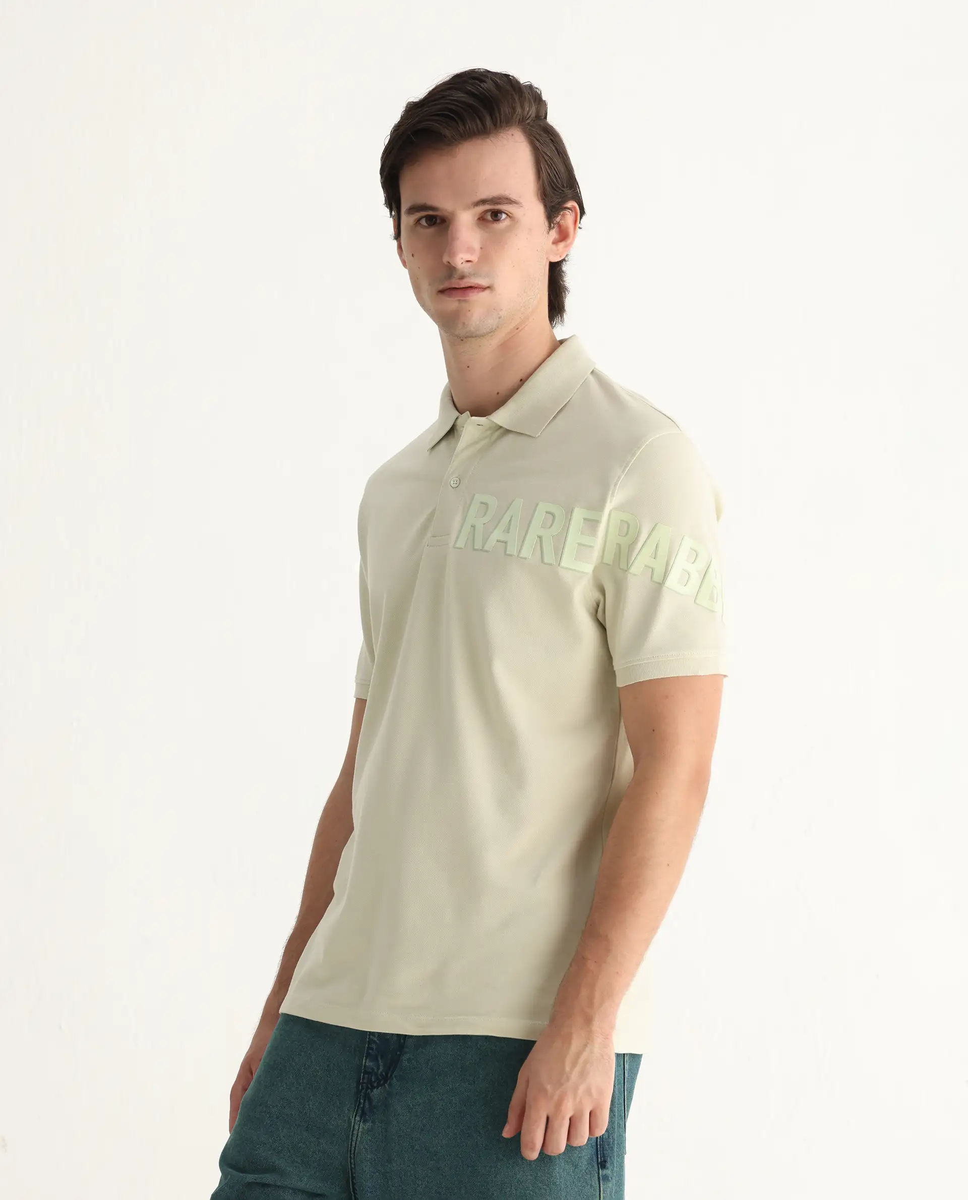 Rare Rabbit Men's Taro Dusky Green Cotton Plain Regular Fit Half Sleeve Polo - Image 6